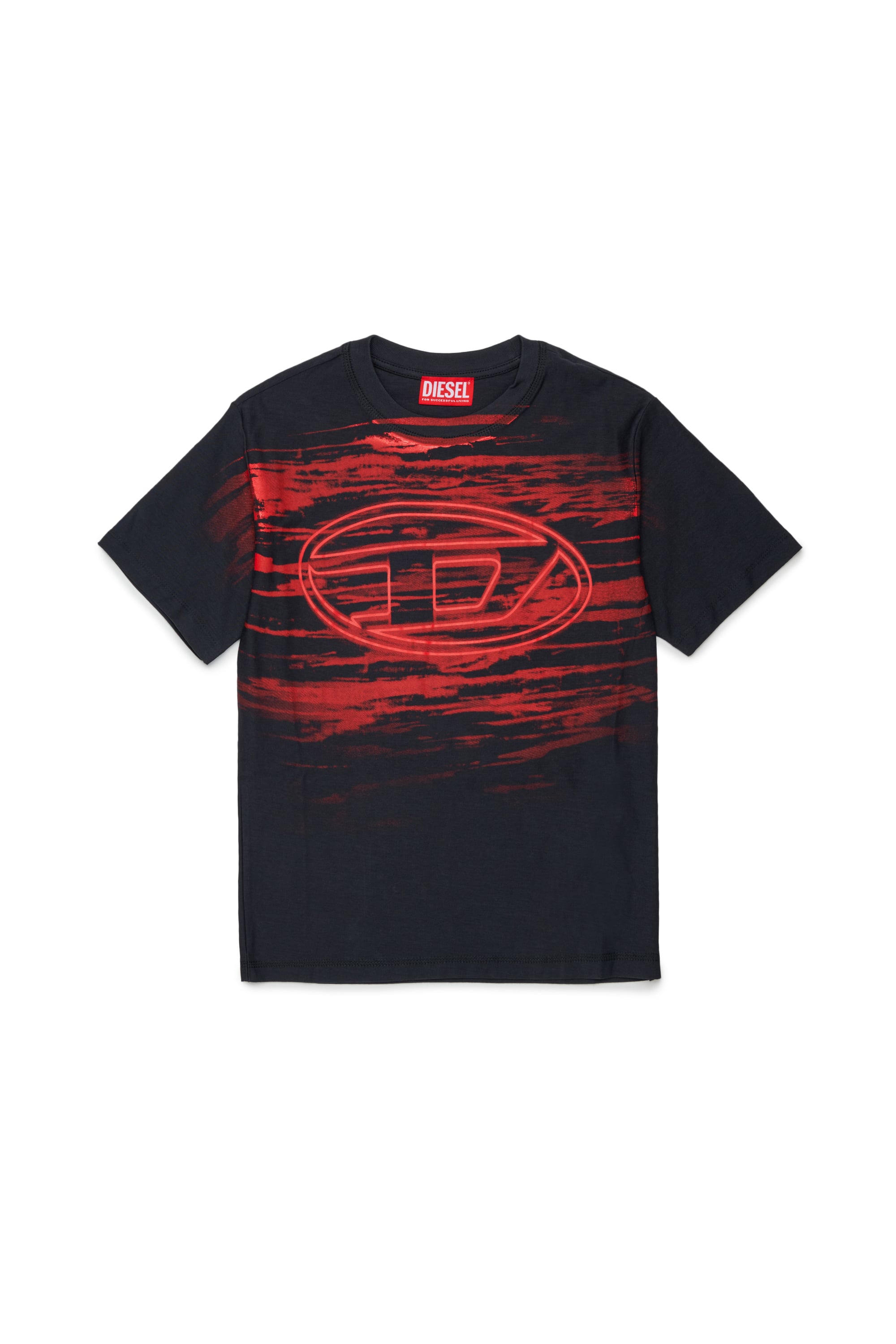 Diesel - TFRIT OVER, T-shirt con logo Oval D ed effetto streaky Uomo in Nero - 1