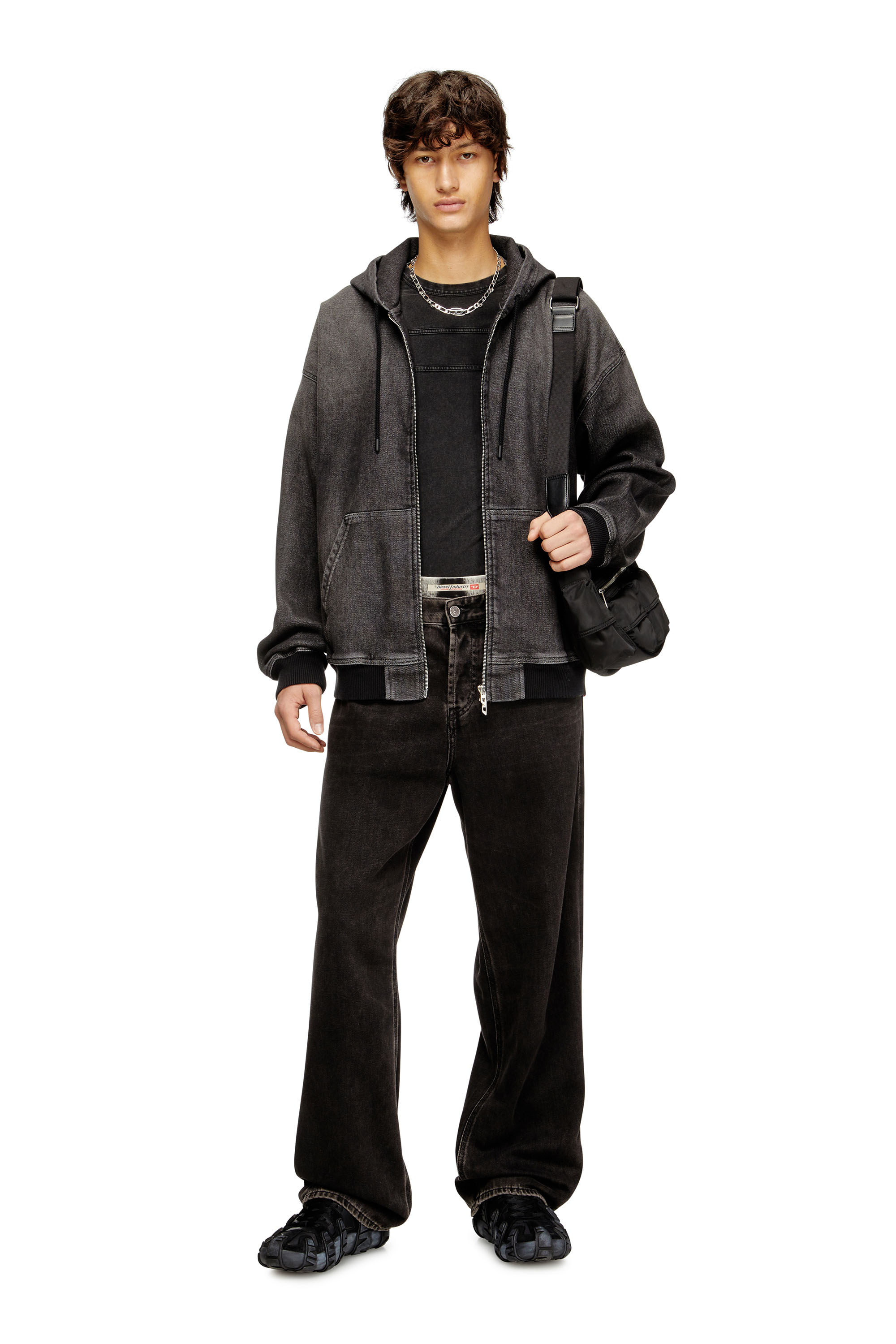 Diesel - D-GIRI-S TRACK, Hoodie con zip in Track Denim dirty Unisex in Nero - 1