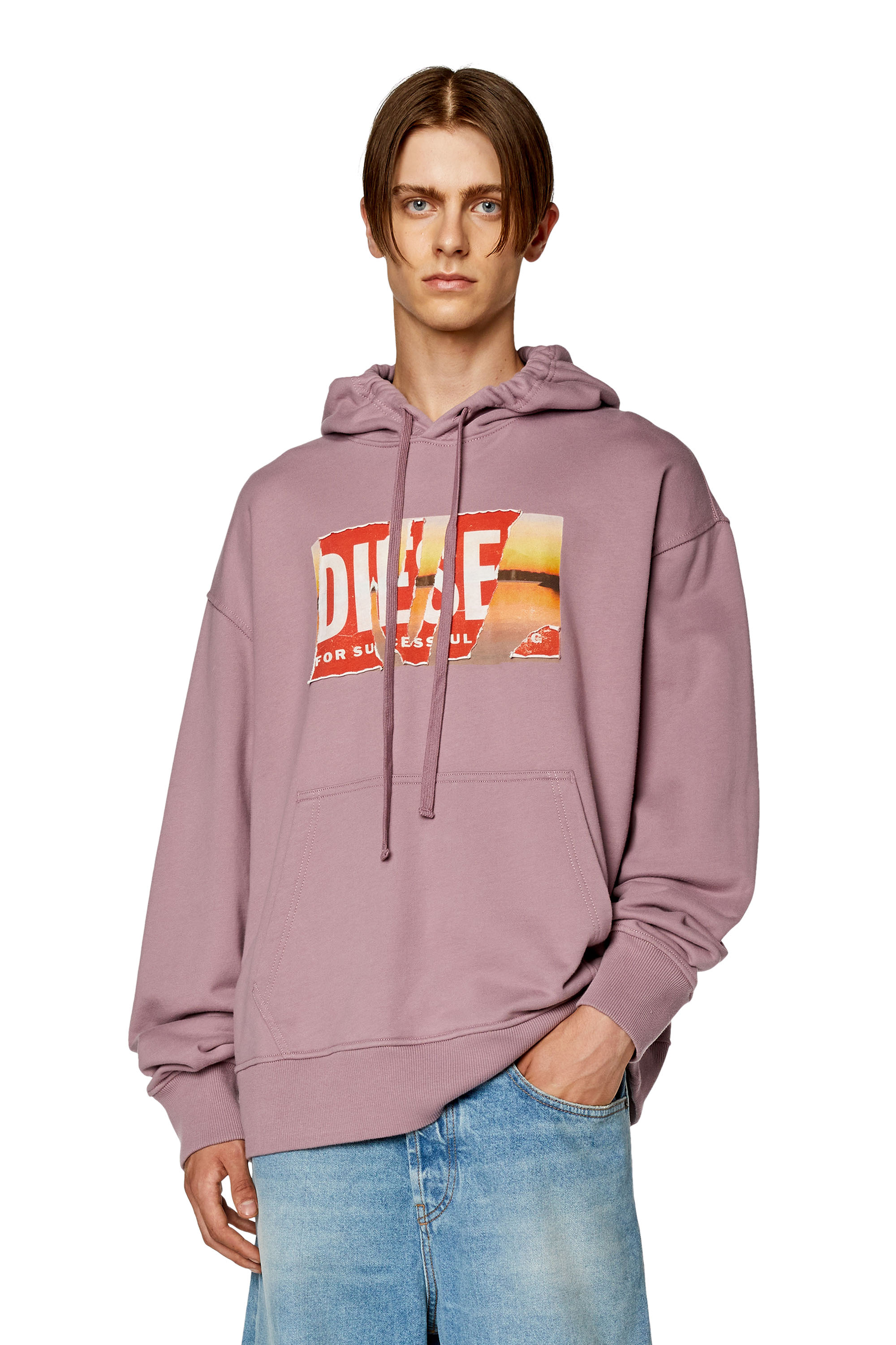 Diesel - S-MACS-HOOD-POFF-L1, Hoodie oversize con stampa peel-off Uomo in Viola - 3