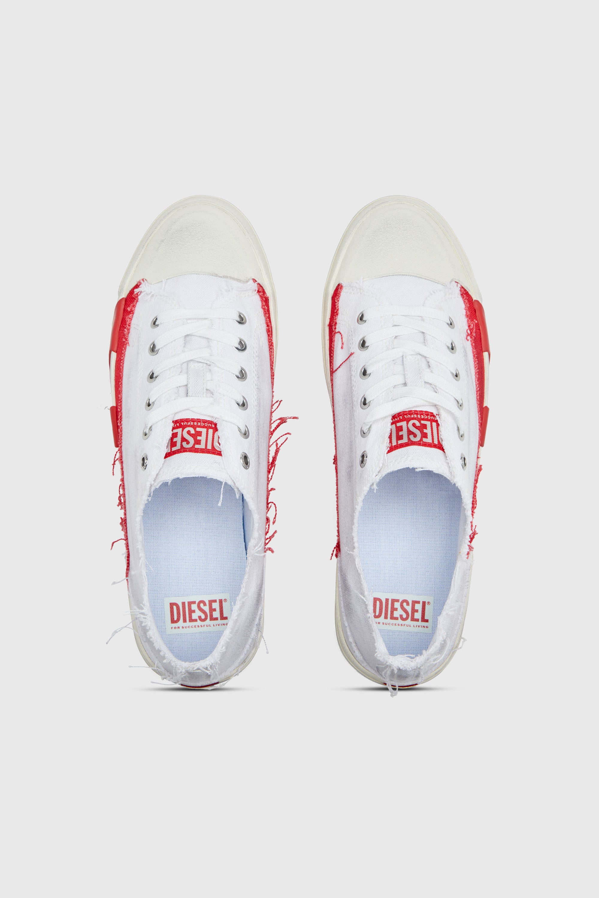 Diesel - S-D-VERSE LOW, Man's S-D-Verse-Dirty-effect canvas sneakers in White/Red - 4