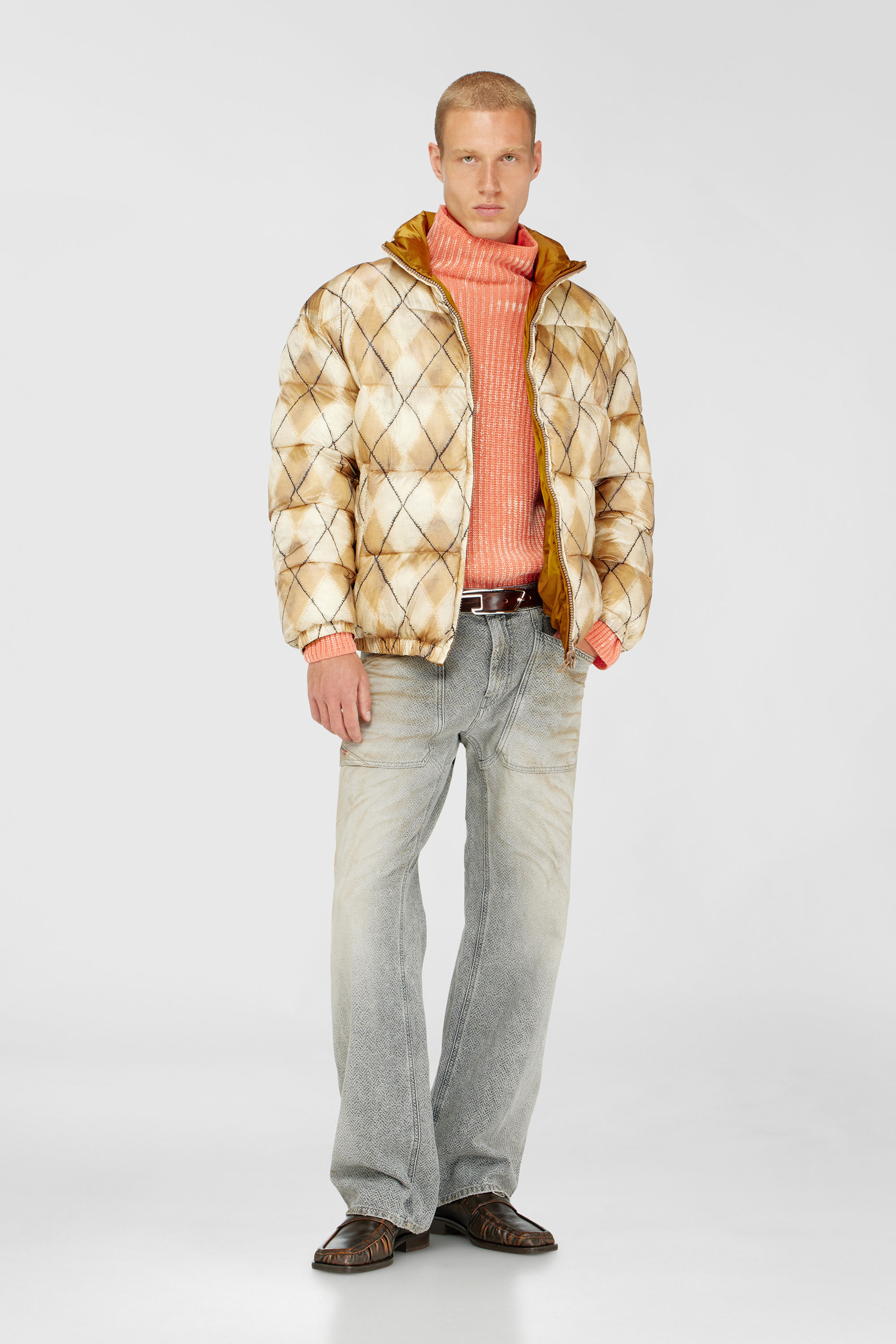 Diesel - W-BOURB-DLCK, Giacca puffer reversibile con stampa argyle Uomo in Multicolor - 1