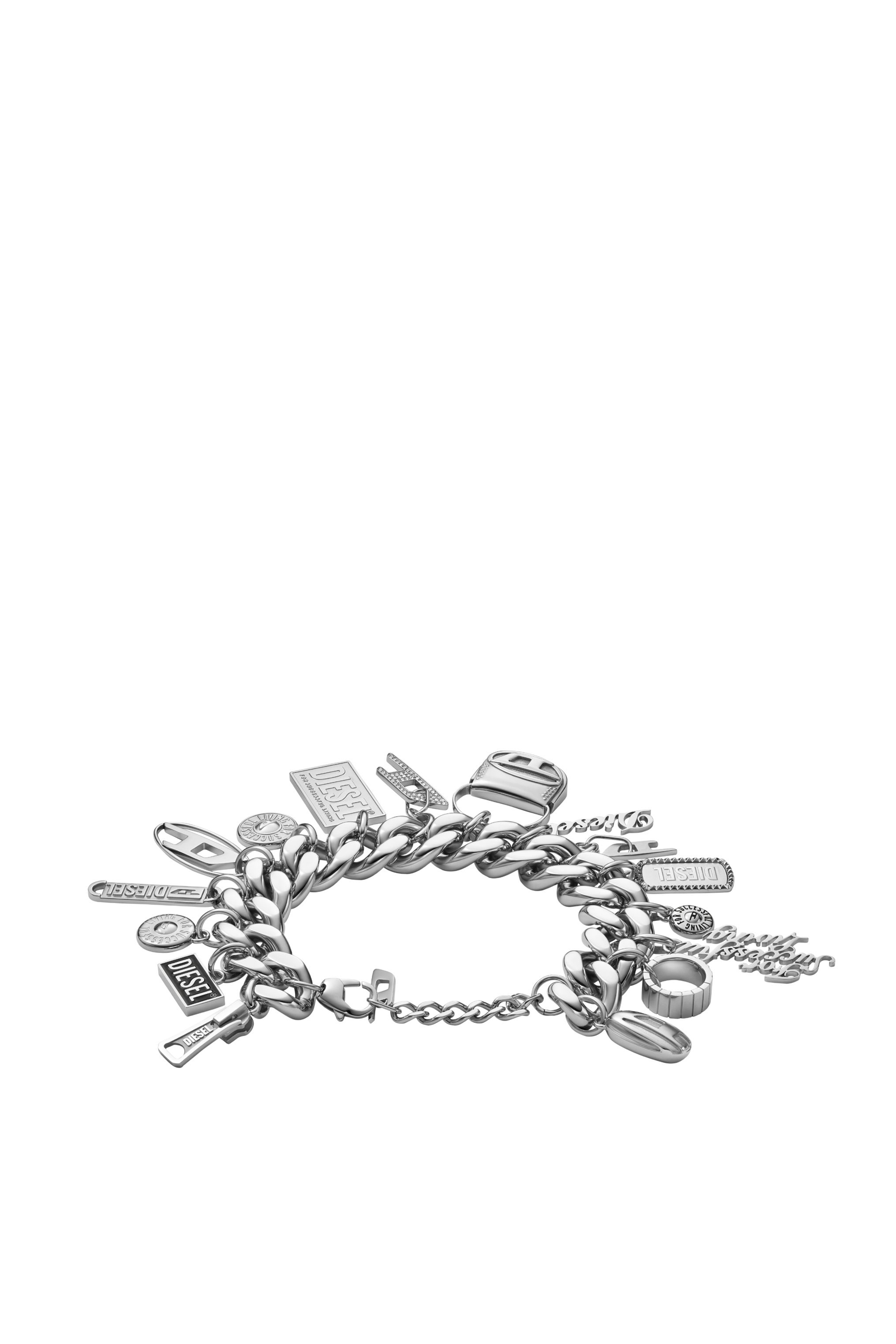 Diesel - DX1523 JEWEL, Unisex Stainless steel charm chain bracelet in Silver - Image 2