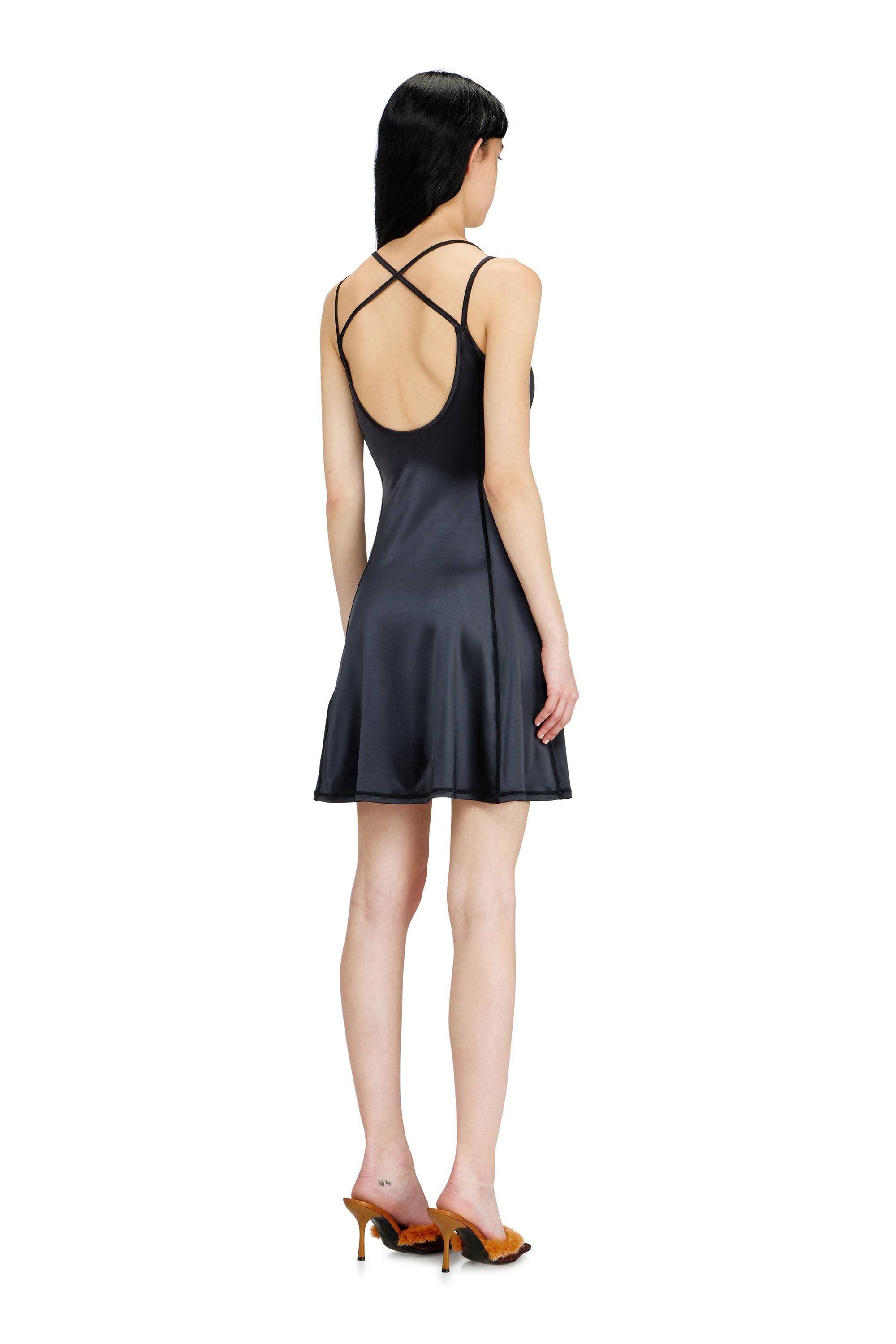 Diesel - D-IMMY, Woman's Fluid mini dress with double straps in Black - 4