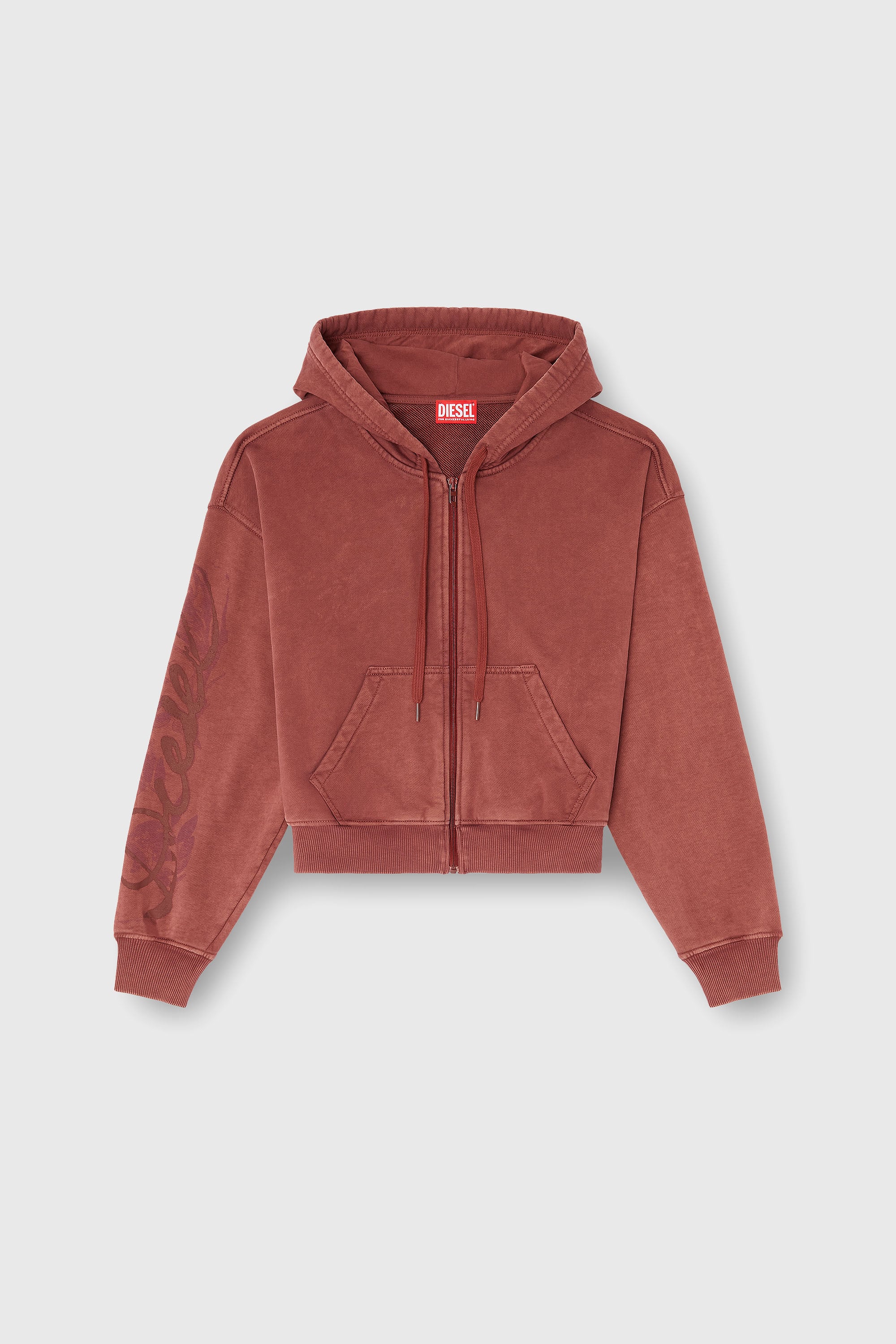 Diesel - F-ELYCY, Felpa con zip e logo floreale effetto puff Donna in Rosso - 2