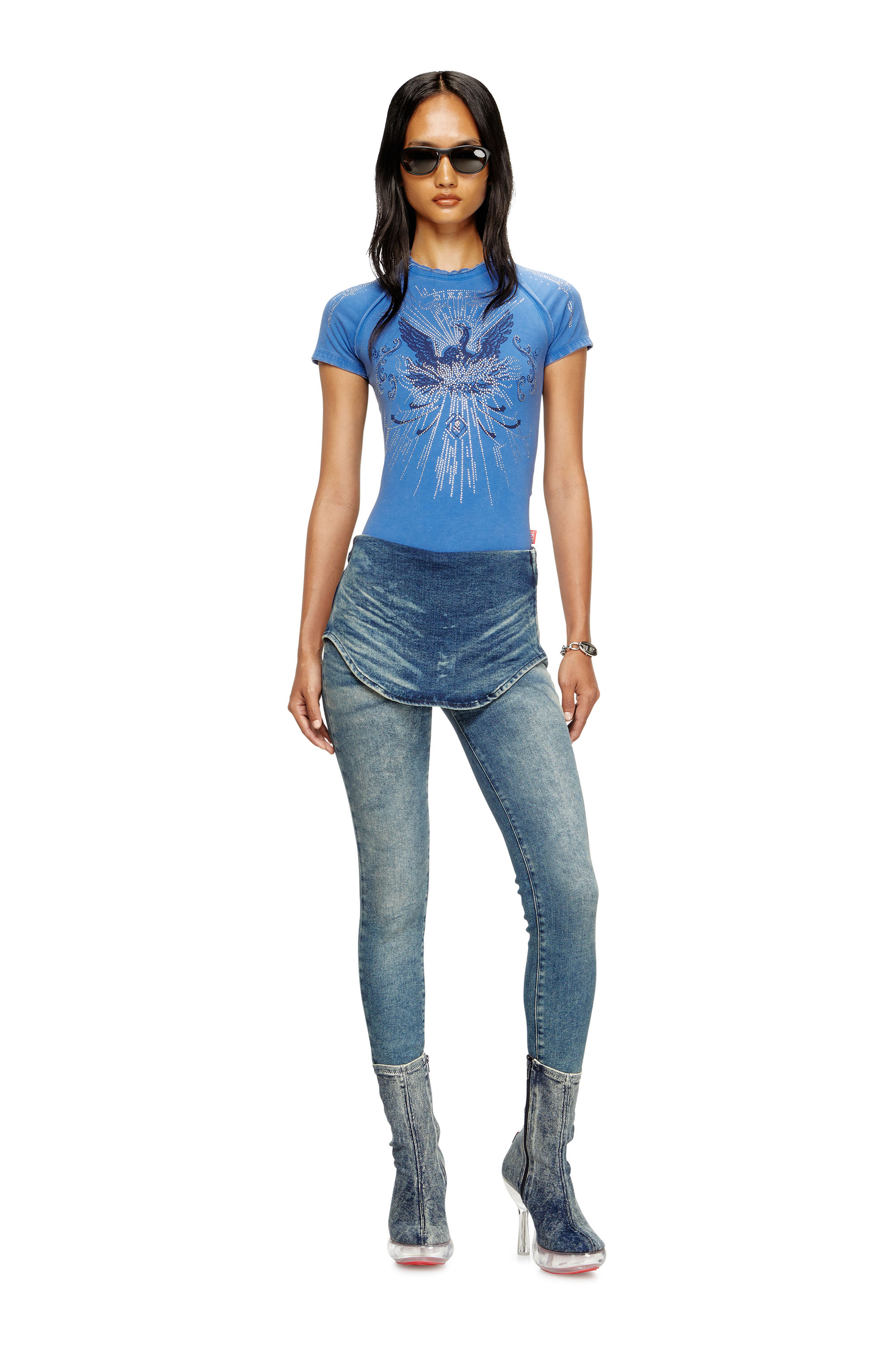 Diesel - T-ROWEENA, T-shirt Phoenix con strass Donna in Blu - 2