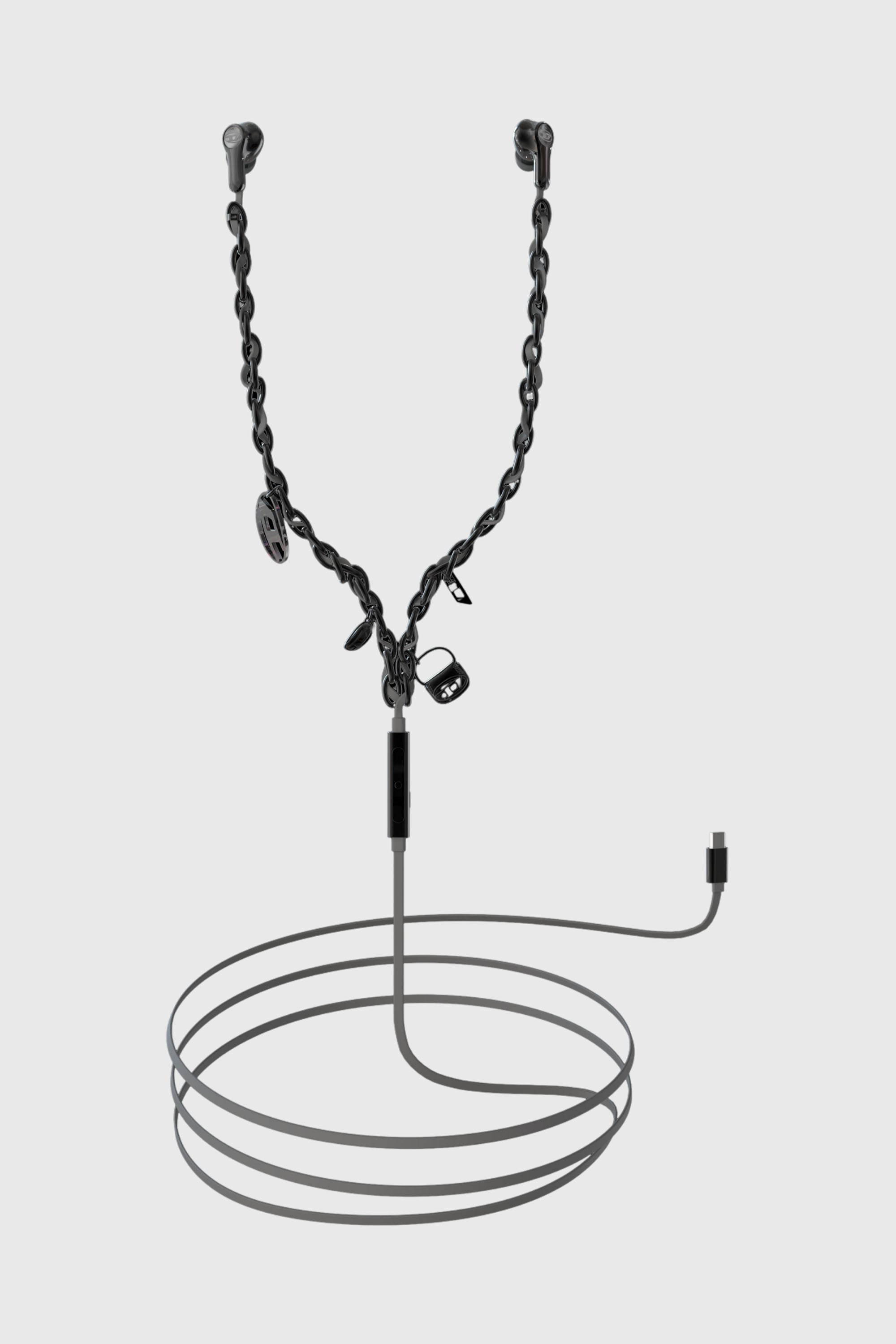 Diesel - 60686 WIRED EARBUDS WIRED EARBUDS, Auricolari neri con filo e charms Unisex in Nero - 1