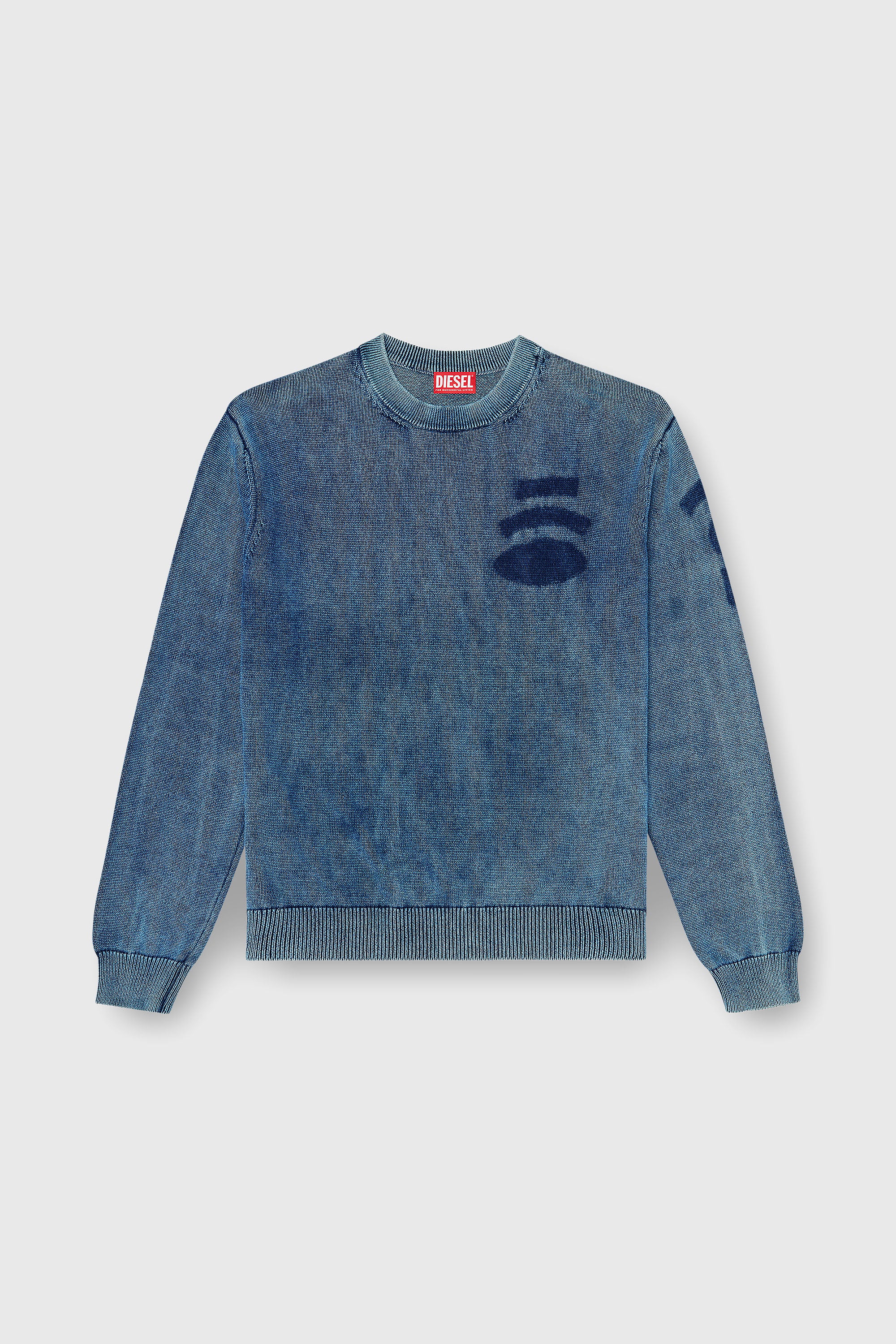 Diesel - K-PERNE, Maglione effetto denim con dettagli patch Uomo in Blu - 2