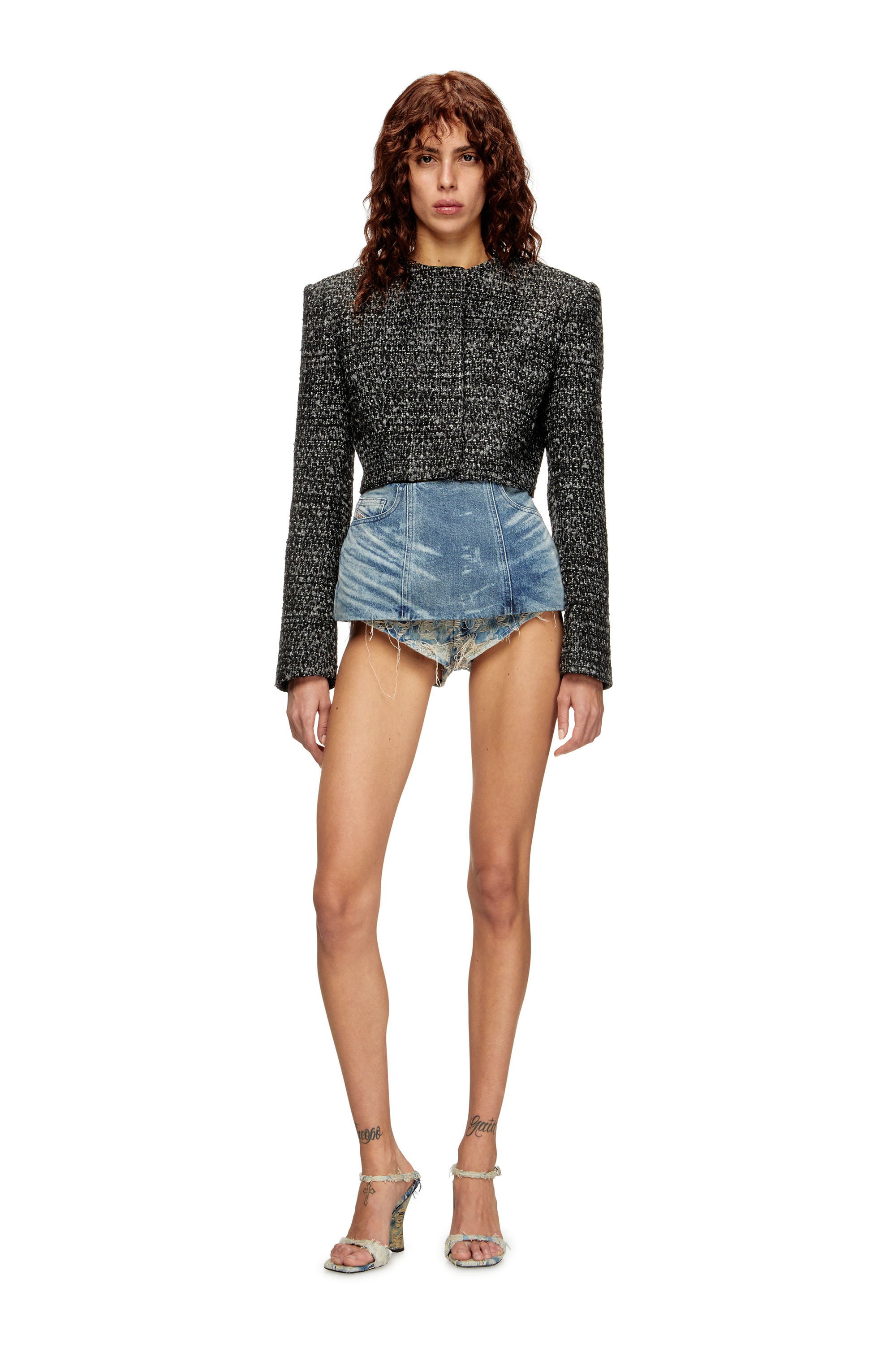 Diesel - DE-NORA-FSH, Gonna-cintura in denim cotone-canapa laserato Donna in Blu - 2