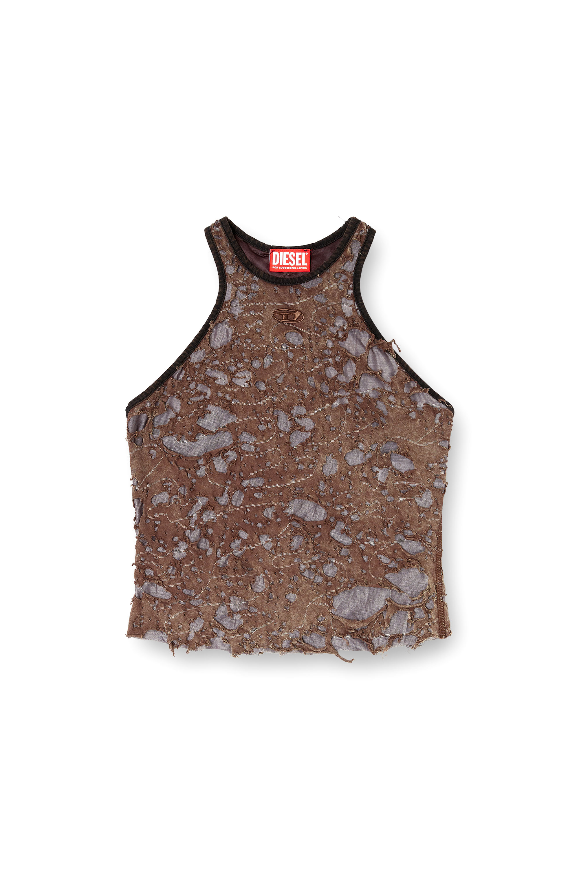 Diesel - T-ILM, Tank top in jersey distressed Donna in Marrone - 3