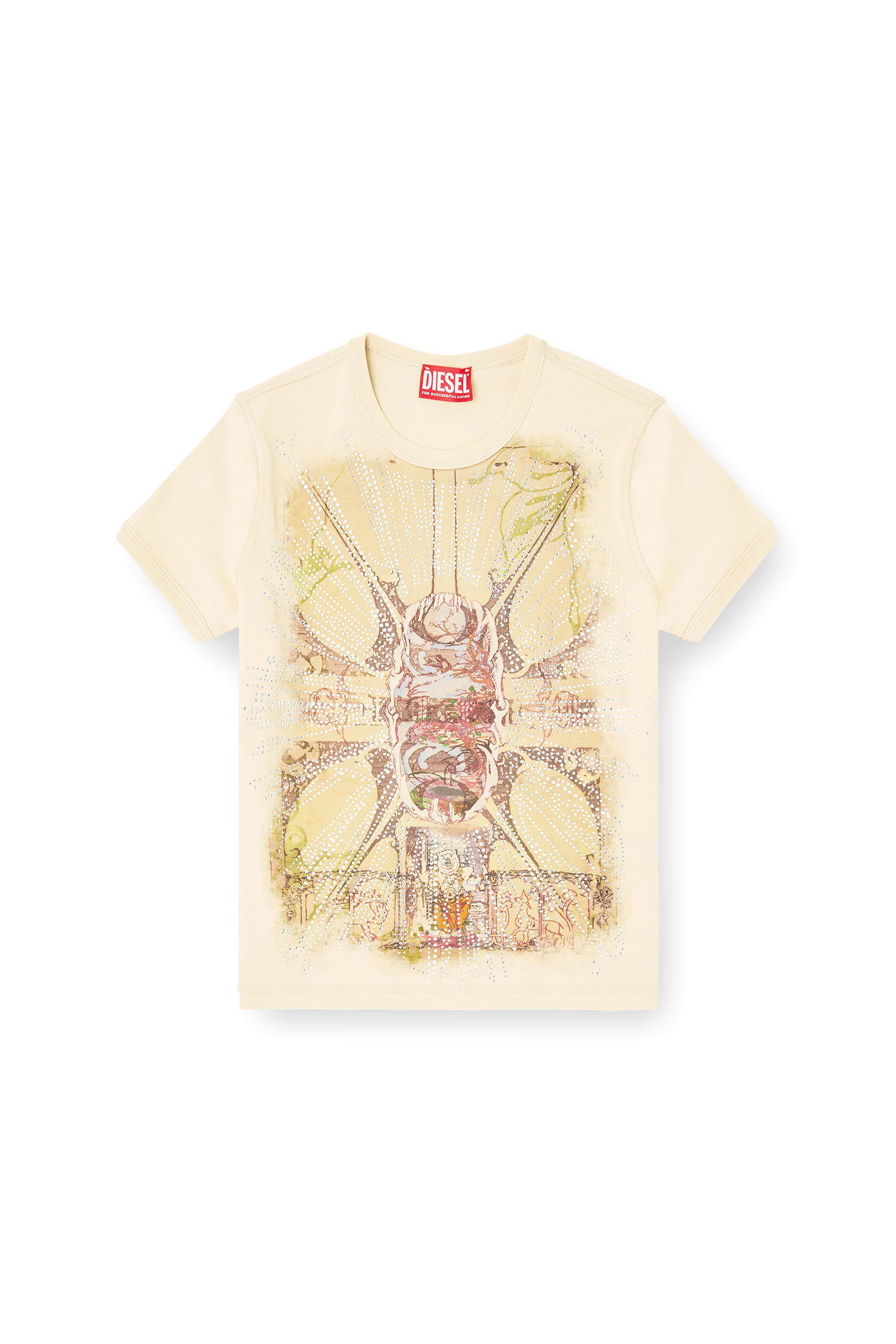 Diesel - T-UNCUTIES-LONG-R14, T-shirt con grafica in strass Donna in Marrone - 3