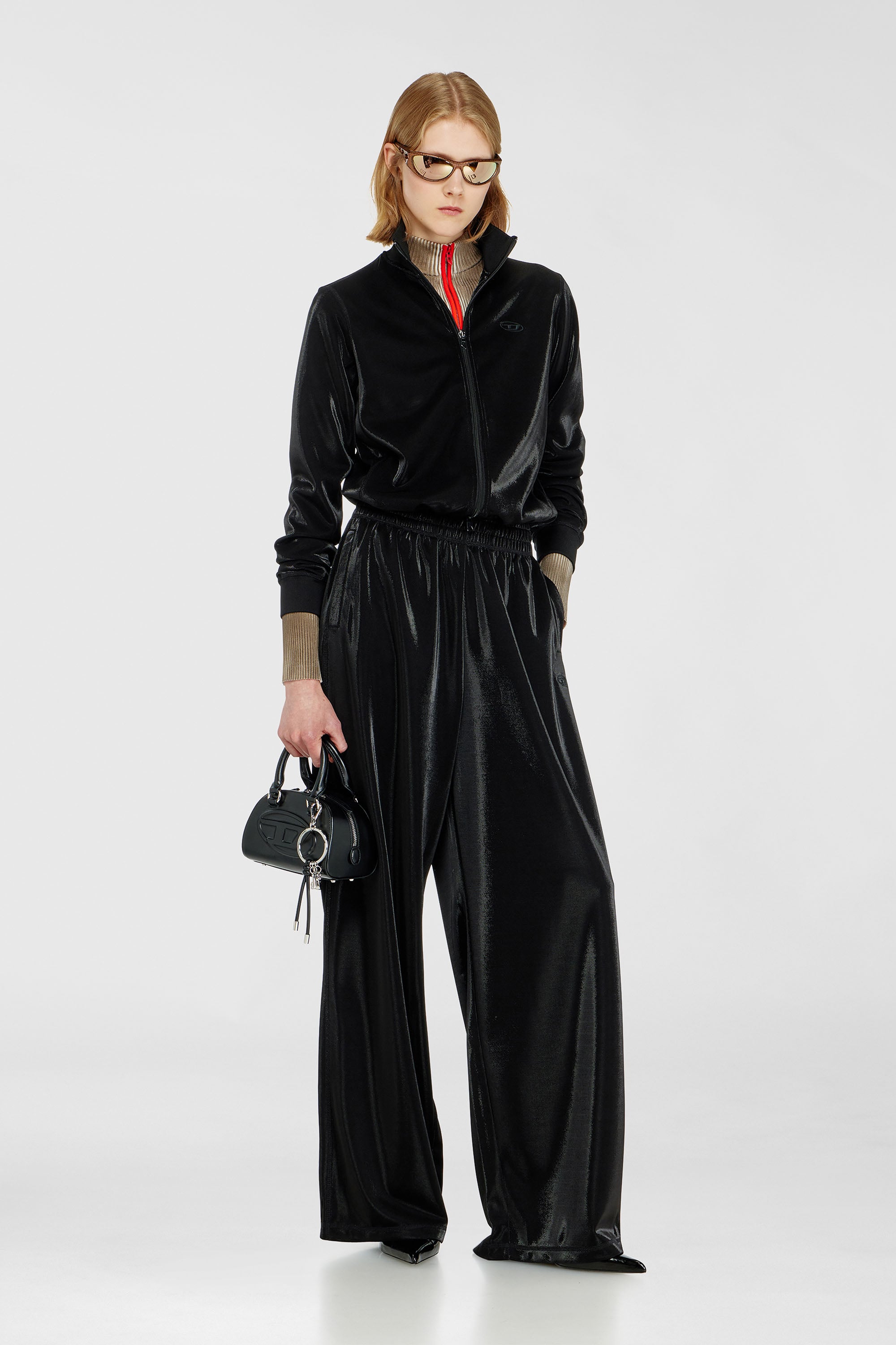 Diesel - F-ROSY, Felpa con zip effetto piquet lucido Donna in Nero - 2