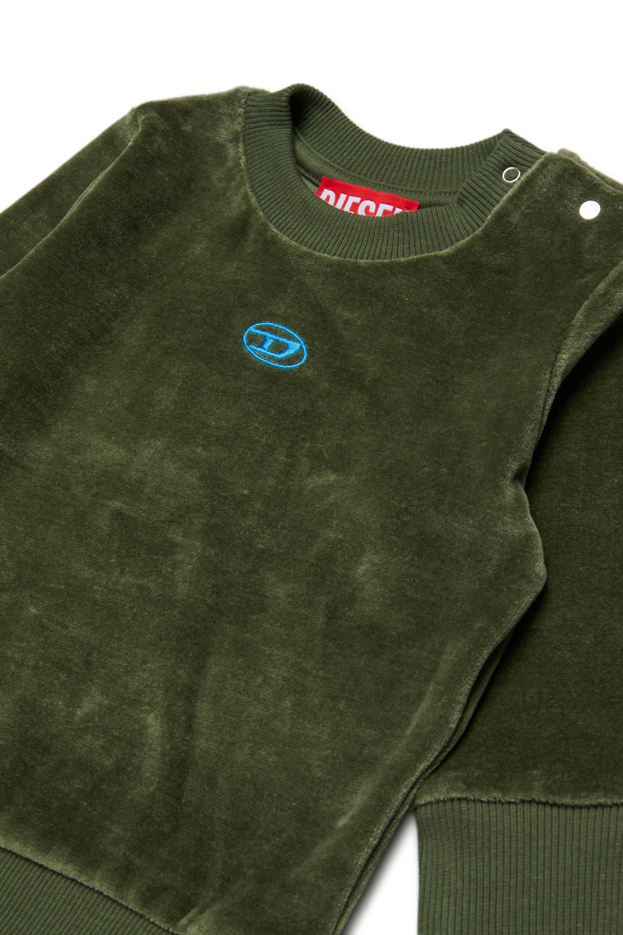 Diesel - SHENIB, Felpa in velluto con ricamo Oval D Uomo in Verde - 3