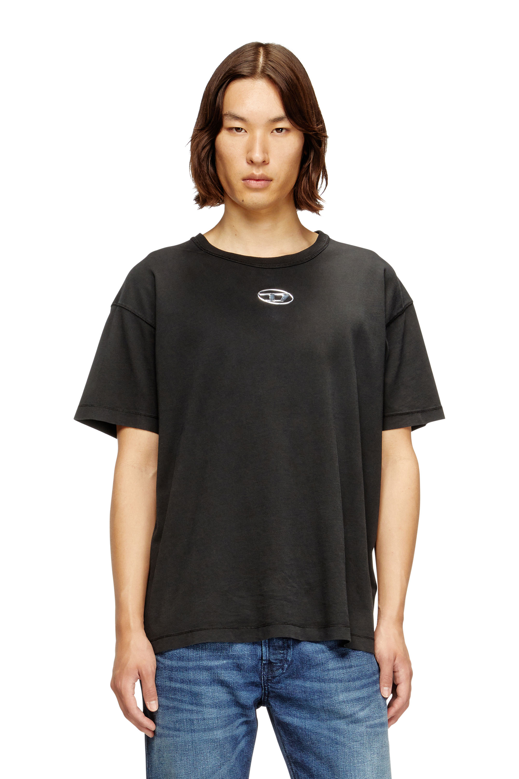 Diesel - T-NORM-IOD, Light cotton T-shirt with metallic Oval D logo Uomo in Nero - 1