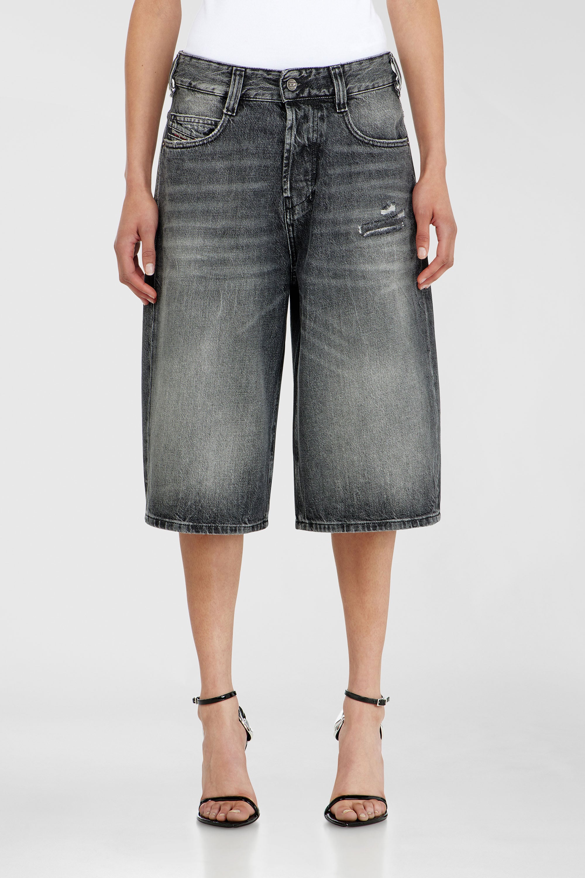 Diesel - D-ENIM-M-SHORT, Pantaloni corti relaxed in denim con rotture Unisex in Grigio - 1