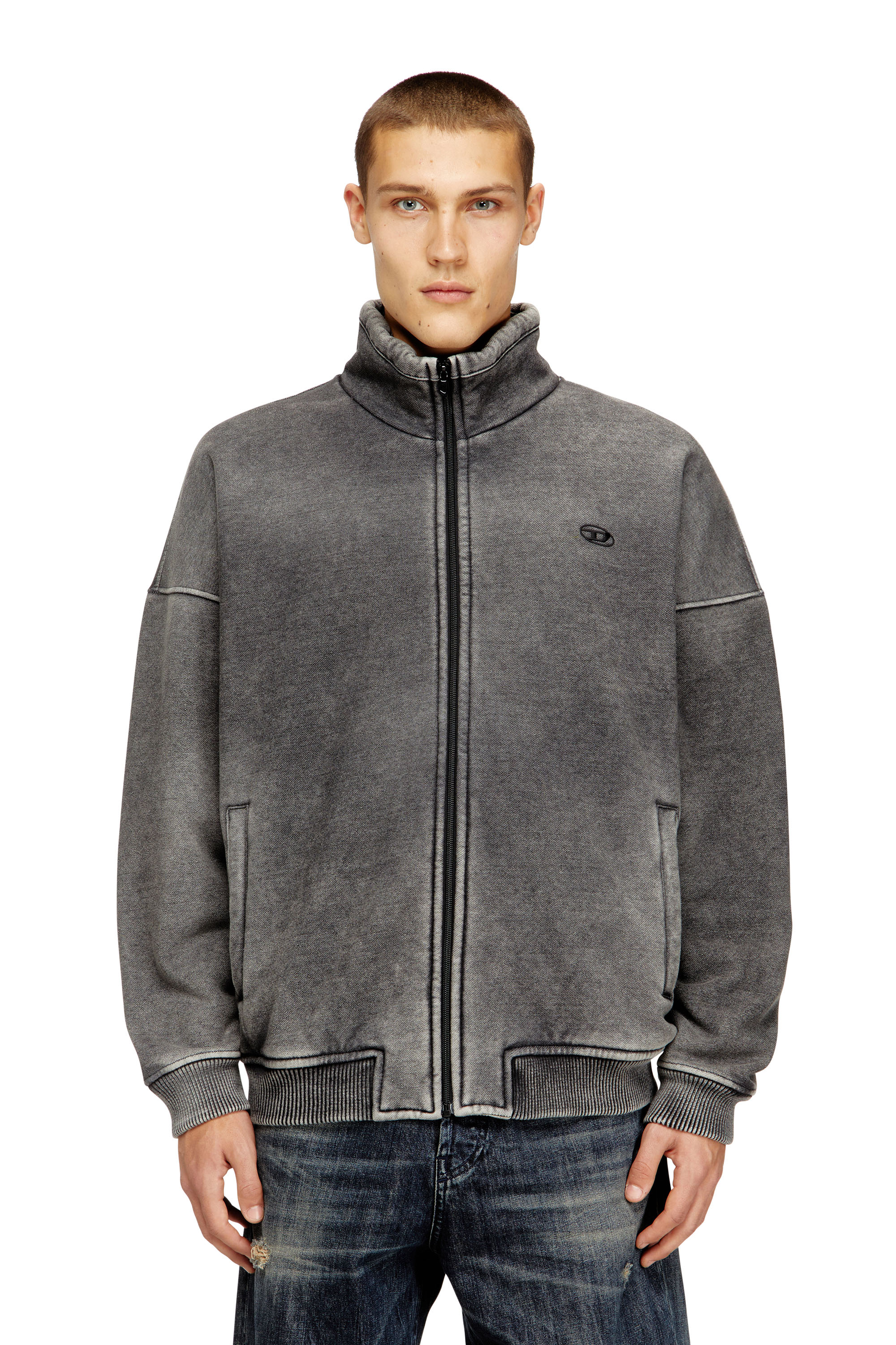 Diesel - S-BATEL-V1, Giacca con zip foderata in tessuto teddy e effetto denim Uomo in Grigio - 3