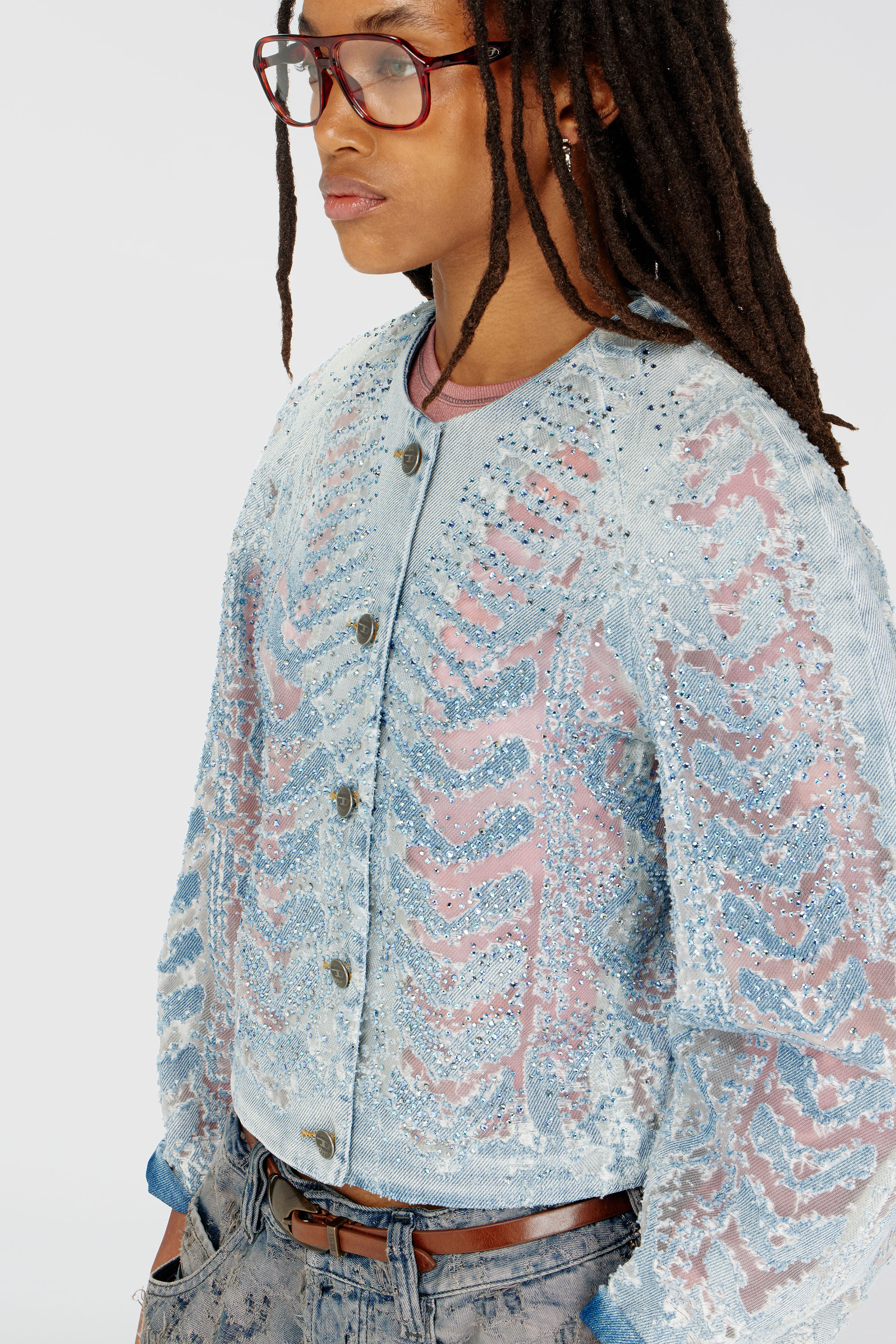 Diesel - DE-SOLIXIA-S, Woman's Jacket in microstone devor&eacute; denim in Light Blue - 5