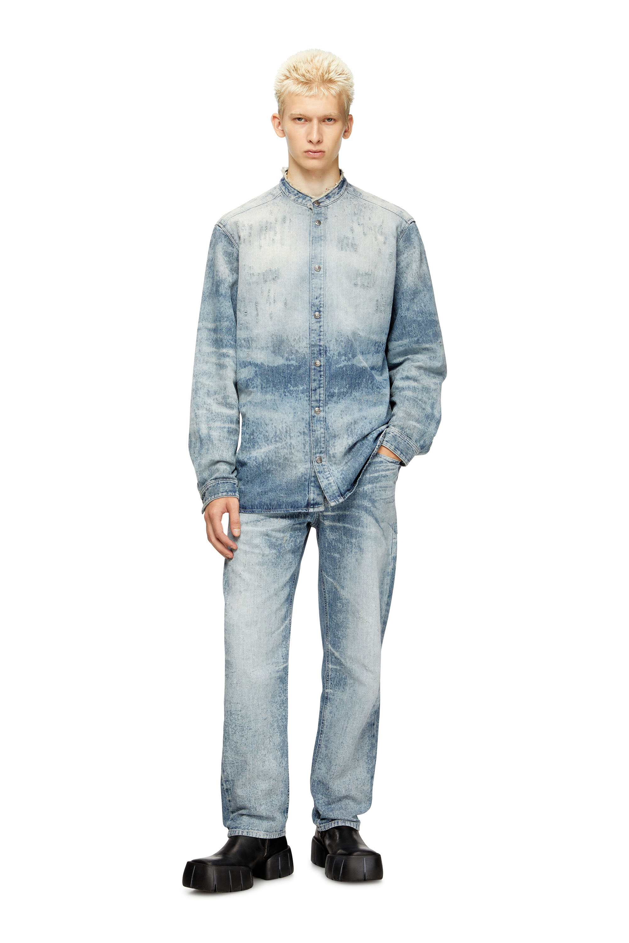 Diesel - D-SIMP-FSH, Camicia in denim distressed a nido l'ape Uomo in Blu - 2