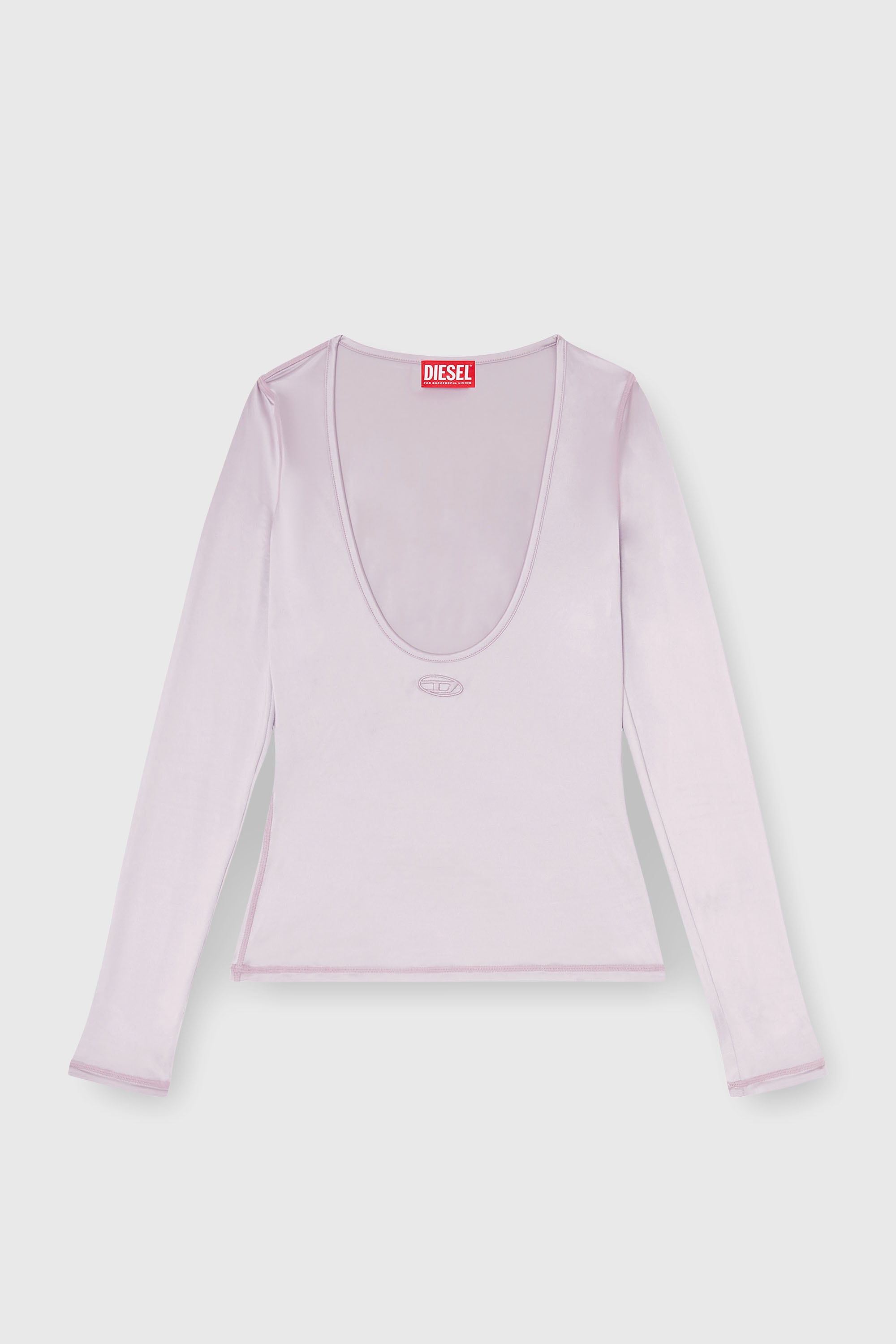 Diesel - T-ELPHIN-LS, Top slim in nylon con scollo rotondo e ricamo Logo Oval D Donna in Viola - 2