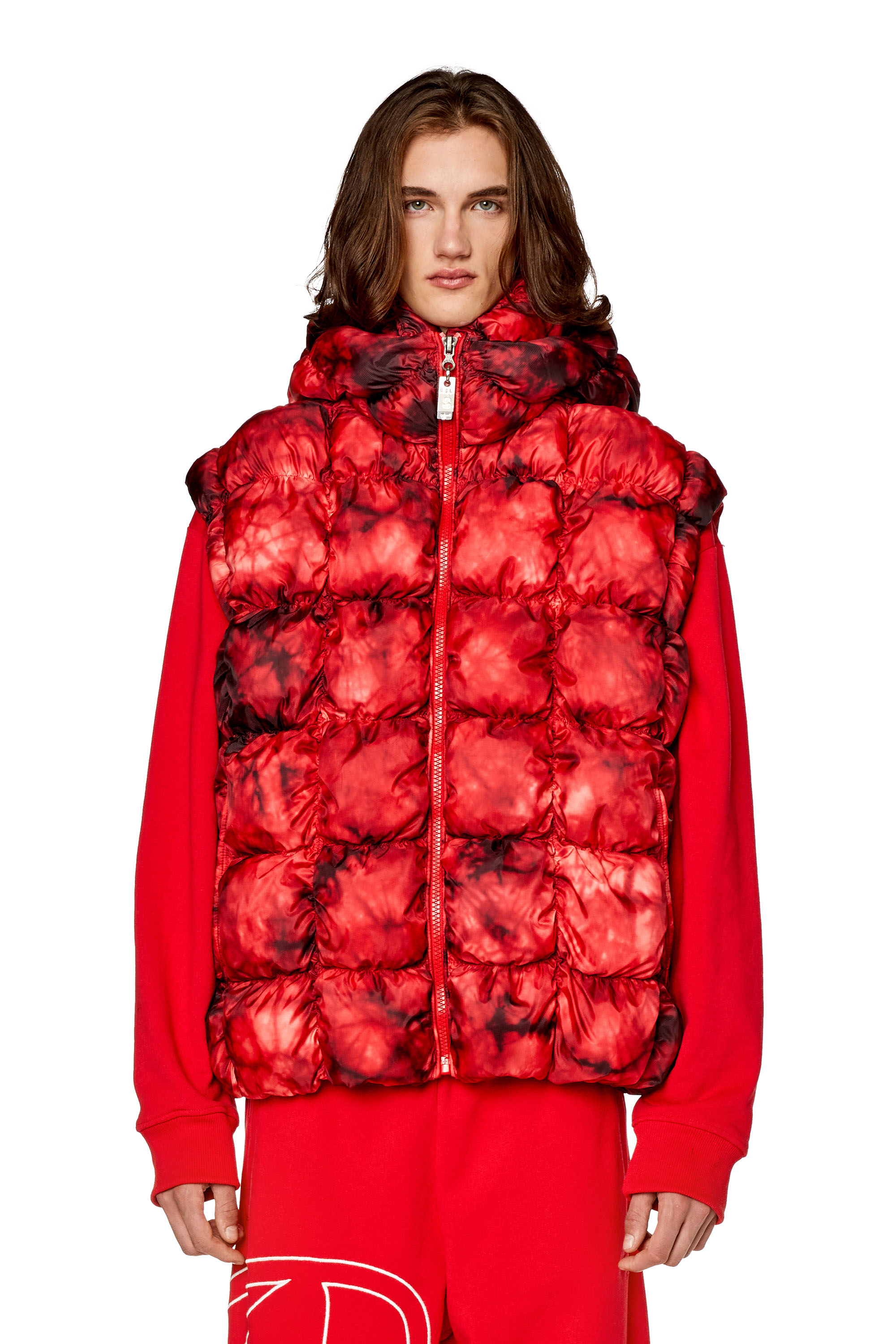 Diesel - W-RALLE-SL, Gilet imbottito con cappuccio Uomo in Rosso - 4