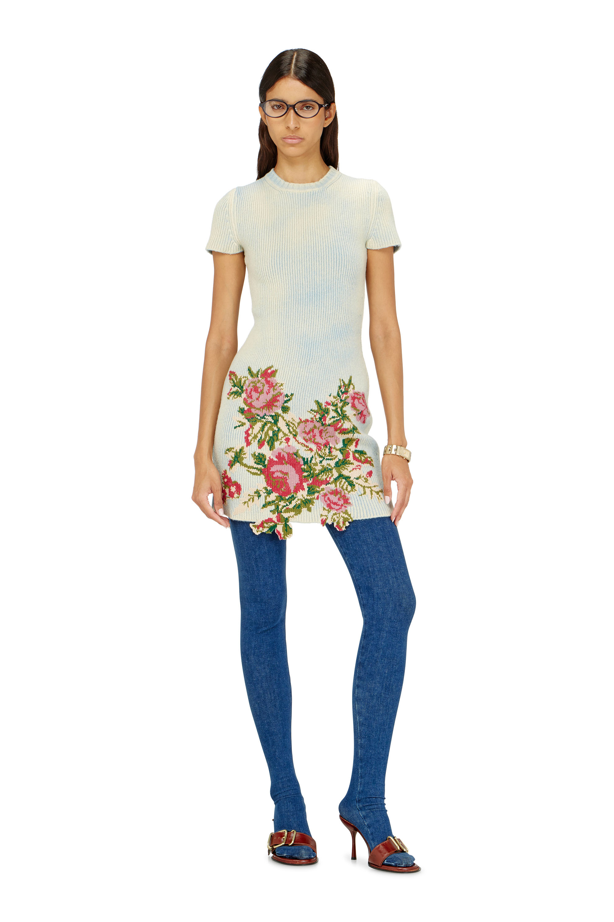 Diesel - M-RINNIE, Abito corto in maglia misto lana a fiori Donna in Bianco - 2