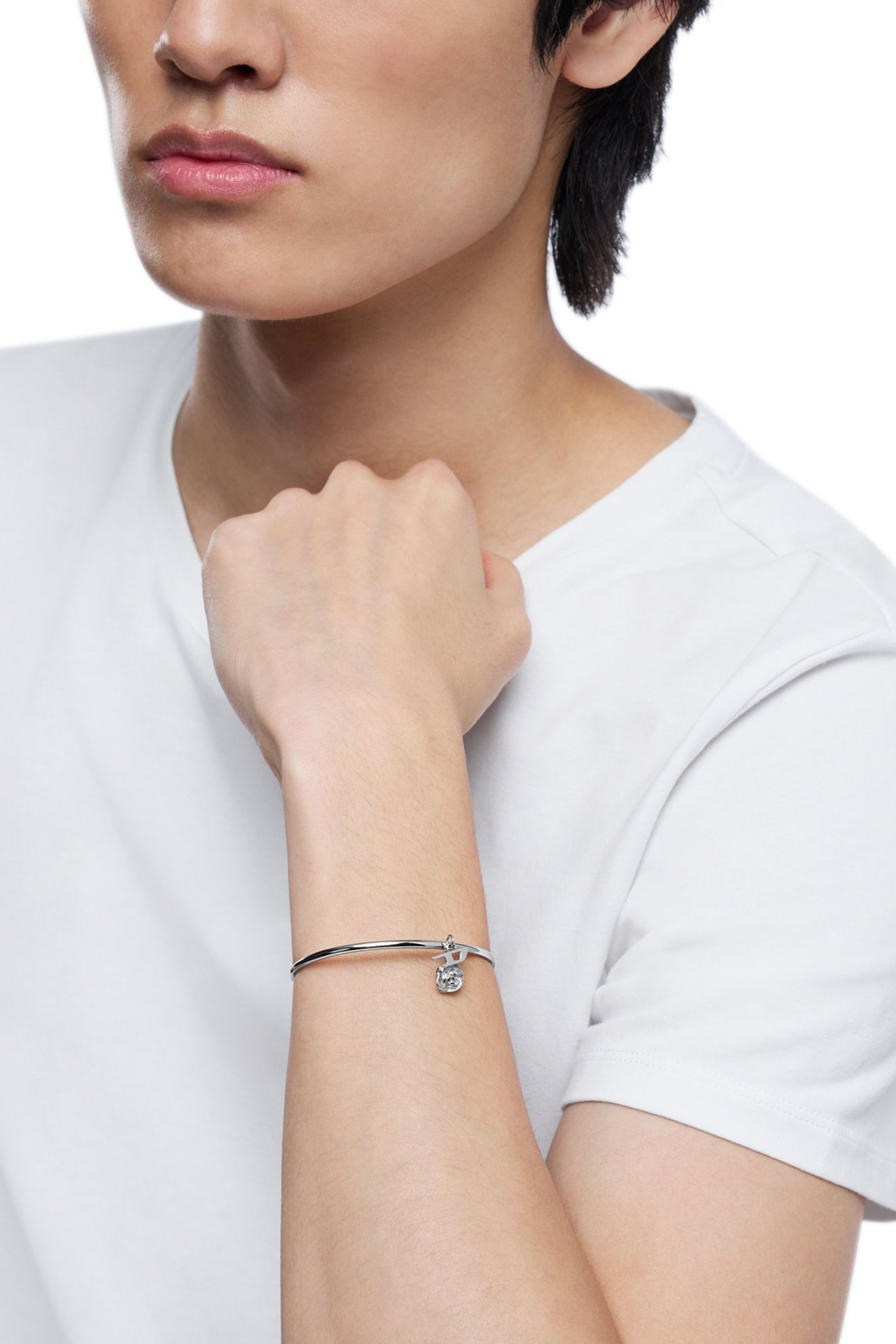 Diesel - DX1620040 JEWELLERY, Bracciale rigido con ciondoli in acciaio Unisex in Argento - 4