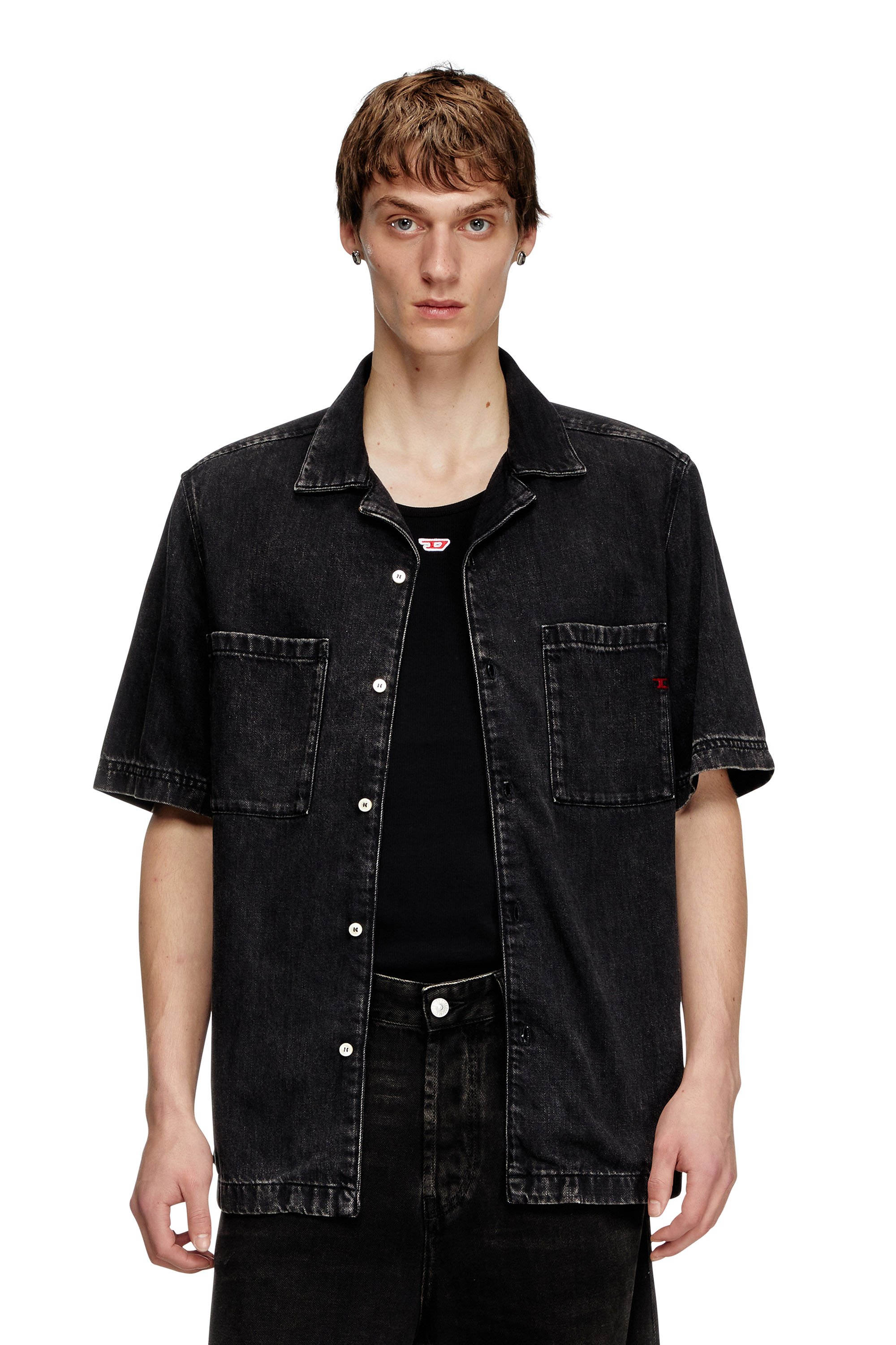 Diesel - D-PAROSHORT, Camicia bowling in denim Tencel Uomo in Nero - 1