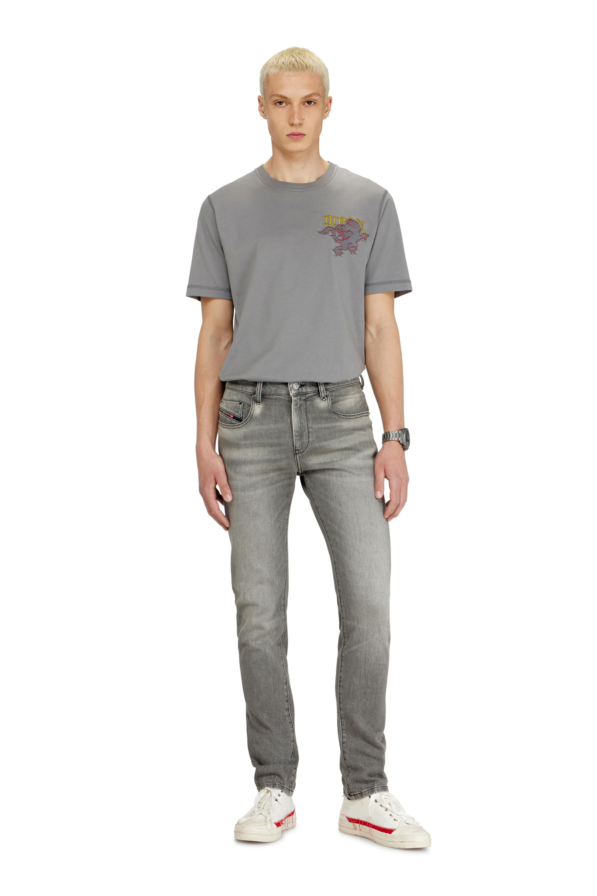Diesel - Slim Jeans 2019 D-Strukt 0KBBL Uomo, Grigio Chiaro - Image 2