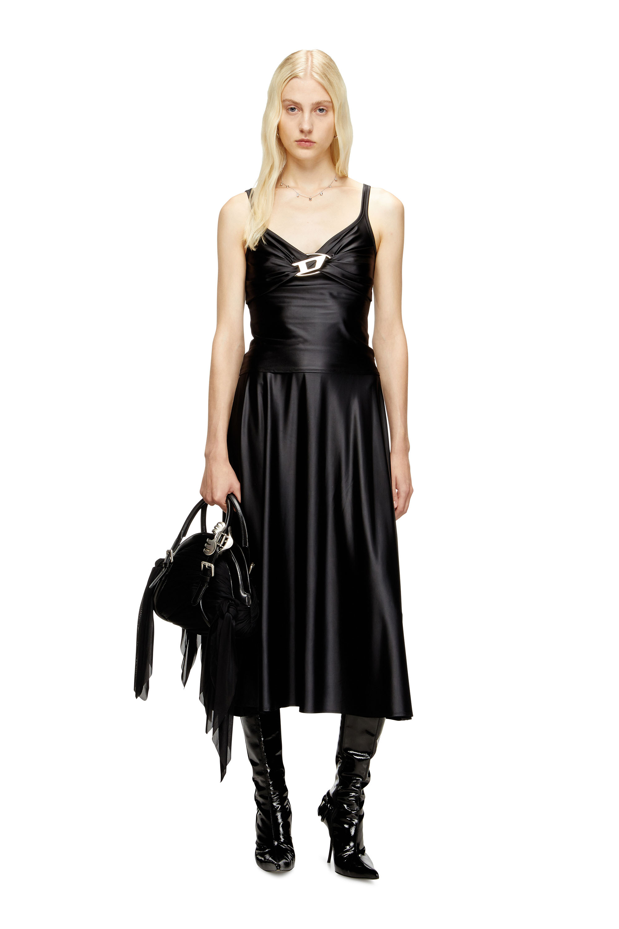 Diesel - T-AMAI, Jersey top in nylon con arricciature Donna in Nero - 2