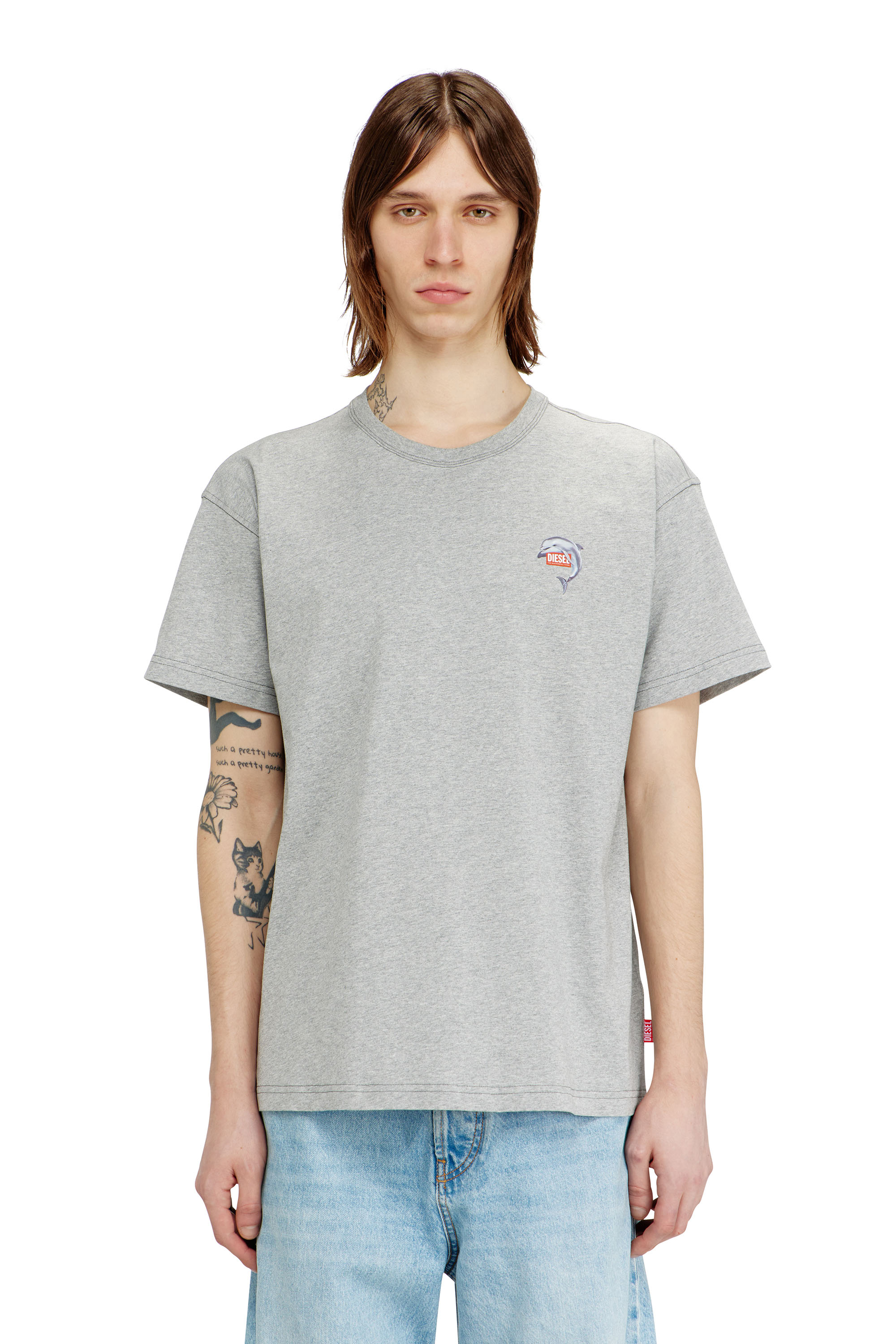 Diesel - T-NORM-DOLPHIN, T-shirt con stampa di delfino e logo Uomo in Grigio - 1
