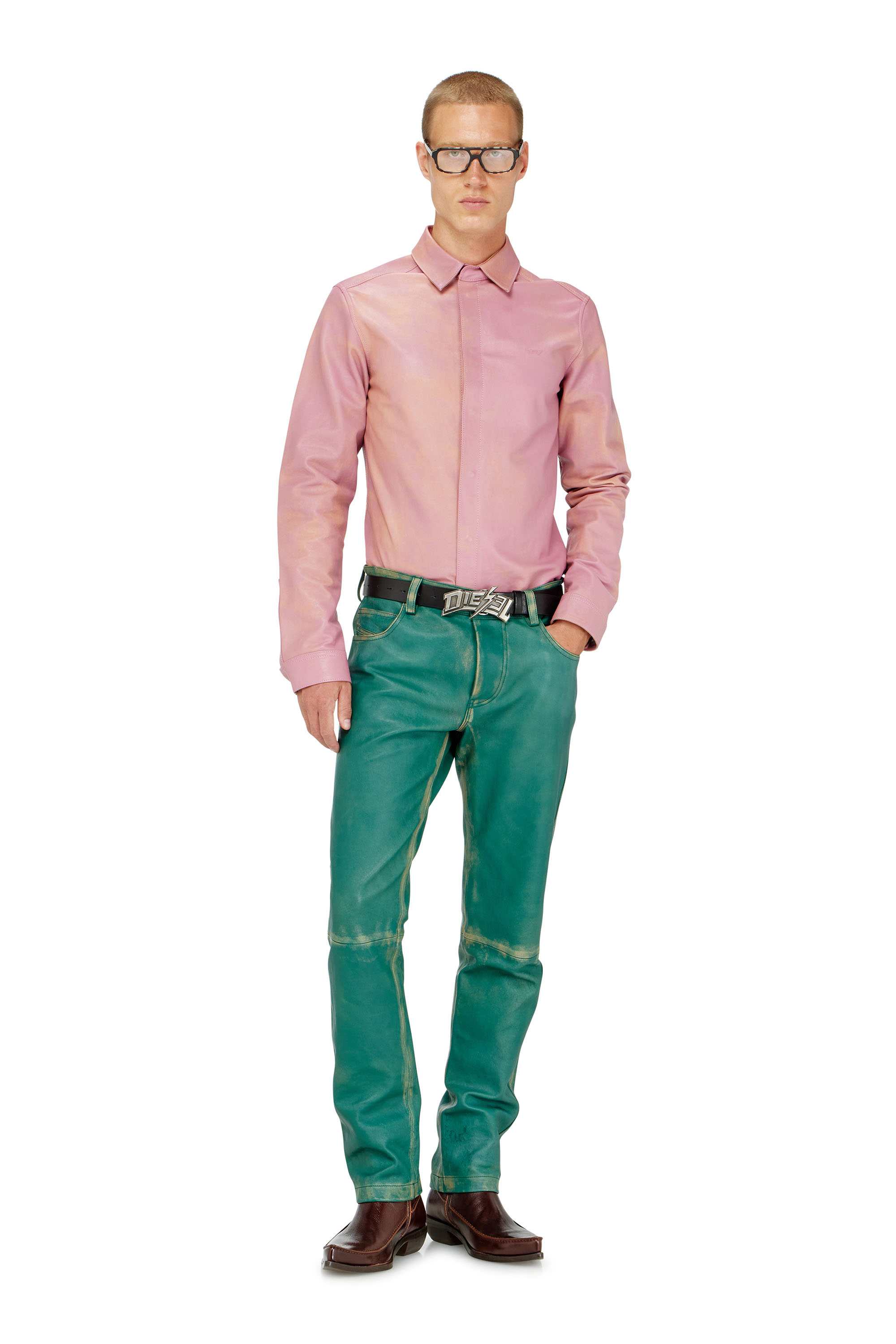 Diesel - S-CIRT, Camicia in pelle lavorata Uomo in Rosa - 2