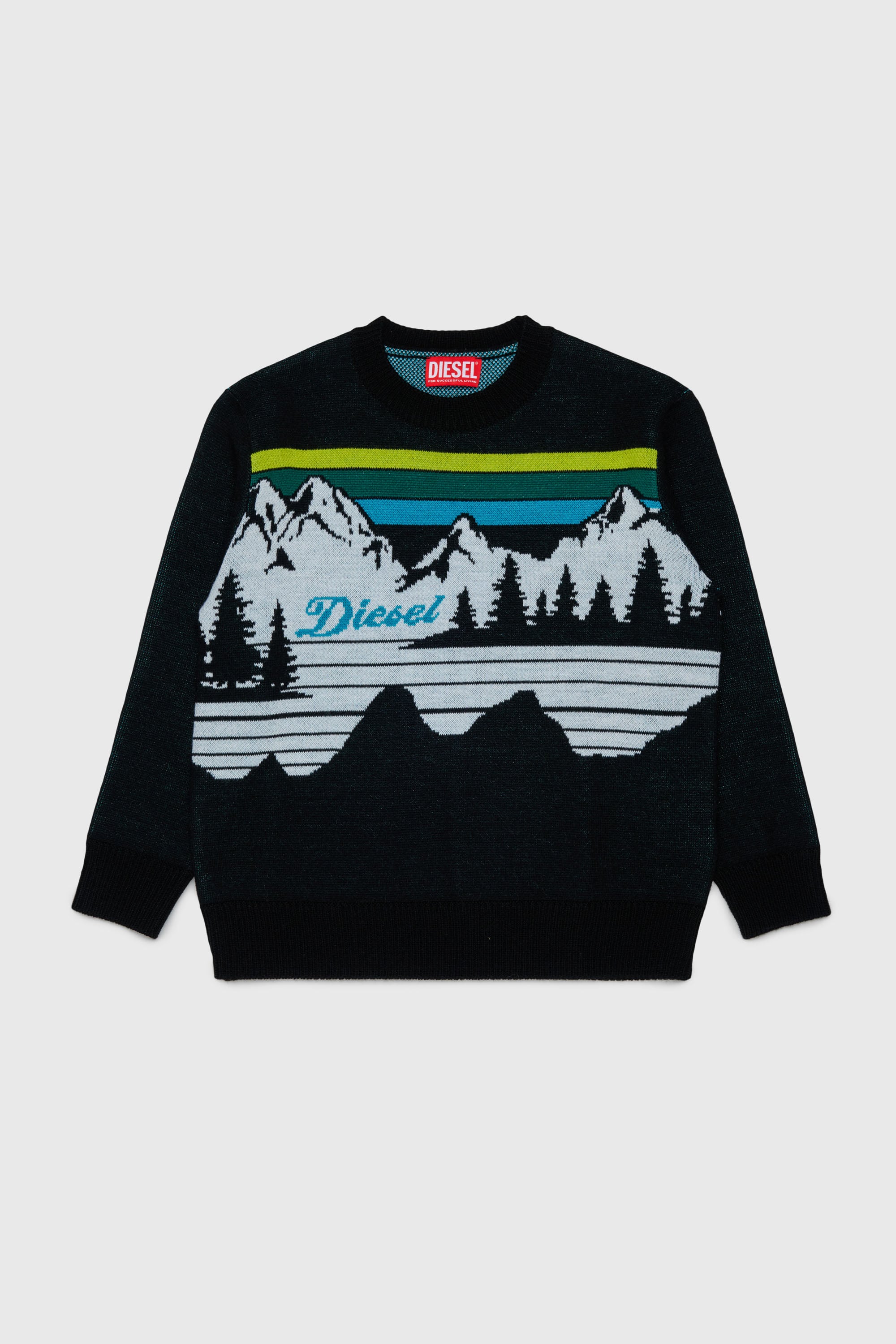 Diesel - KHILES OVER, Maglione in misto lana con motivo montagna Unisex in Nero - 1