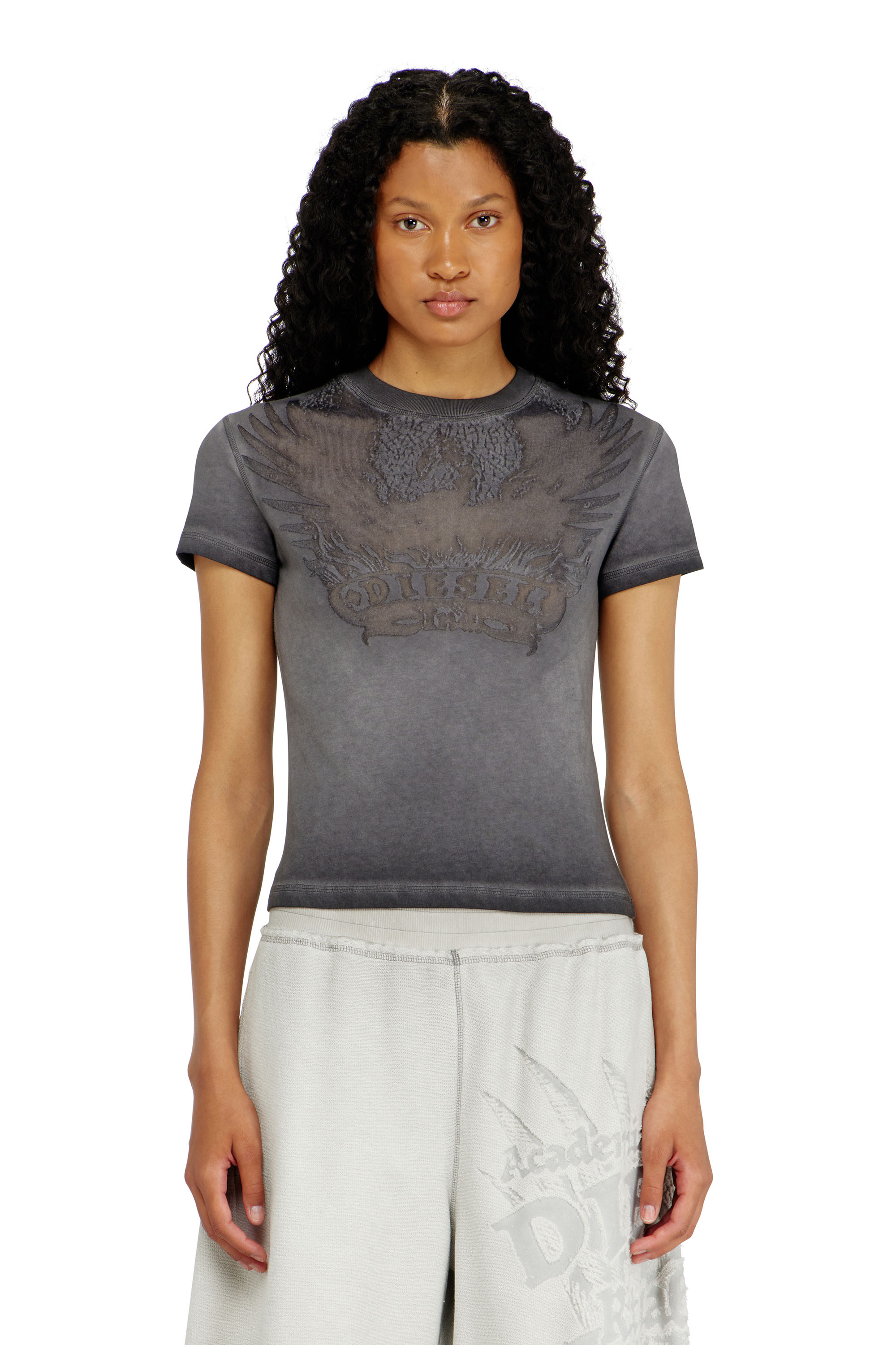 Diesel - T-ILA-AA7, T-shirt slim con d&eacute;vor&eacute; Phoenix Donna in Grigio - 1