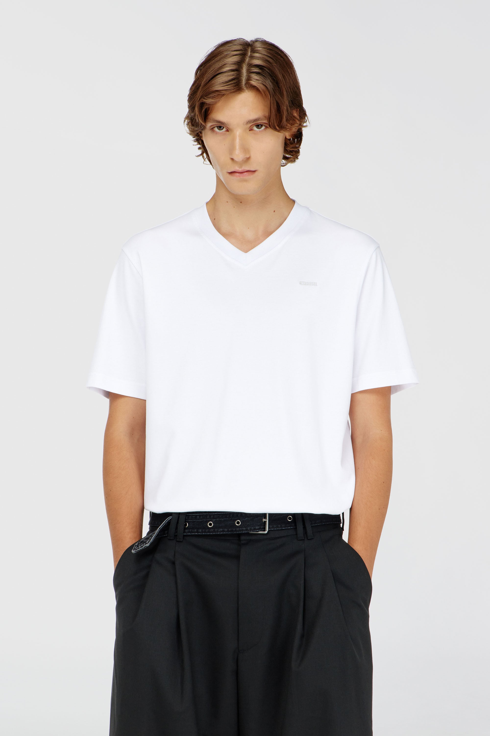 Diesel - T-ADJUST-V-MICRODIV, T-shirt con scollo a V con micro ricamo logo Uomo in ToBeDefined - 1