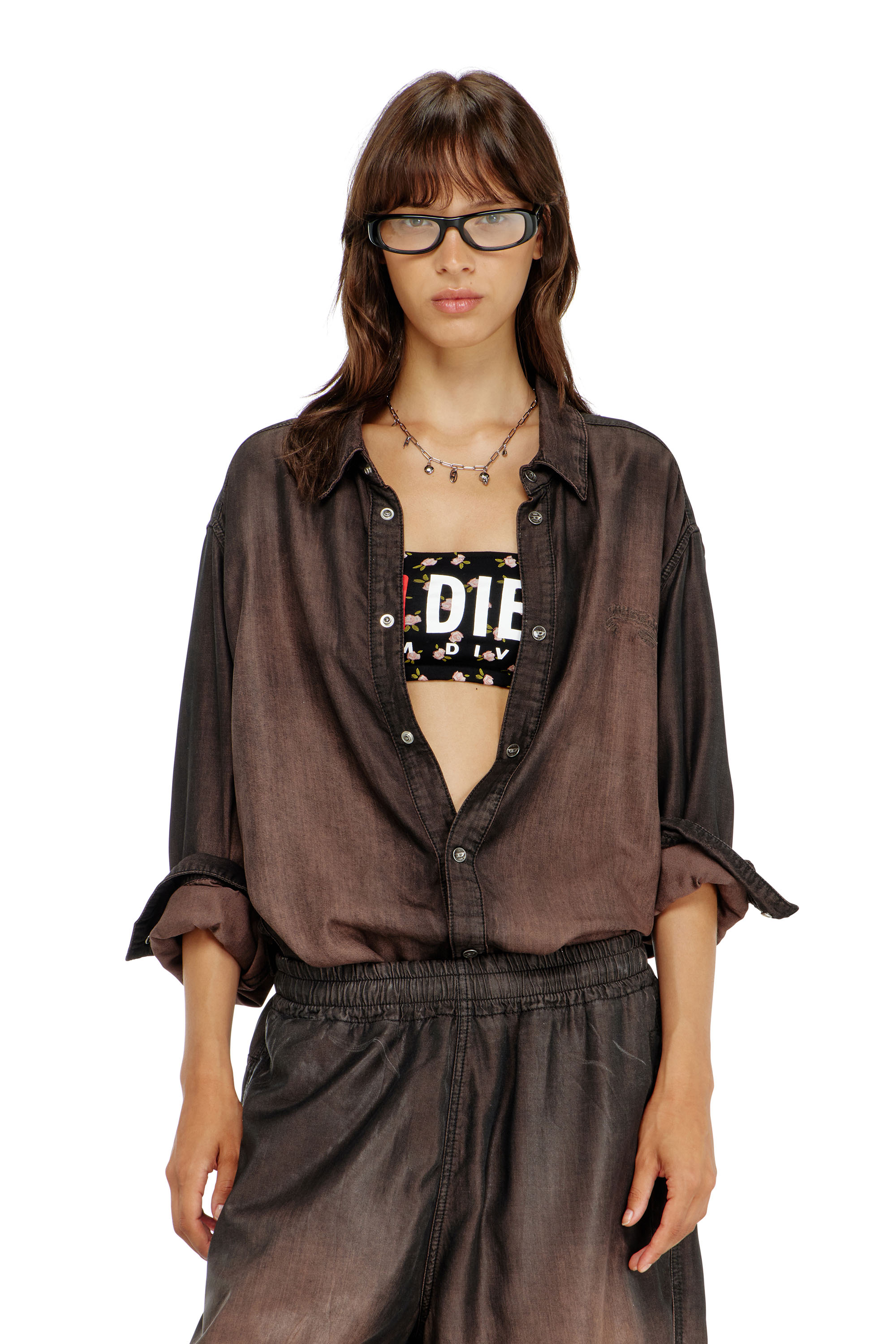 Diesel - MELANIE-C-D-CORE, Reggiseno a fascia in cotone con stampa floreale all-over Donna in Nero - 2