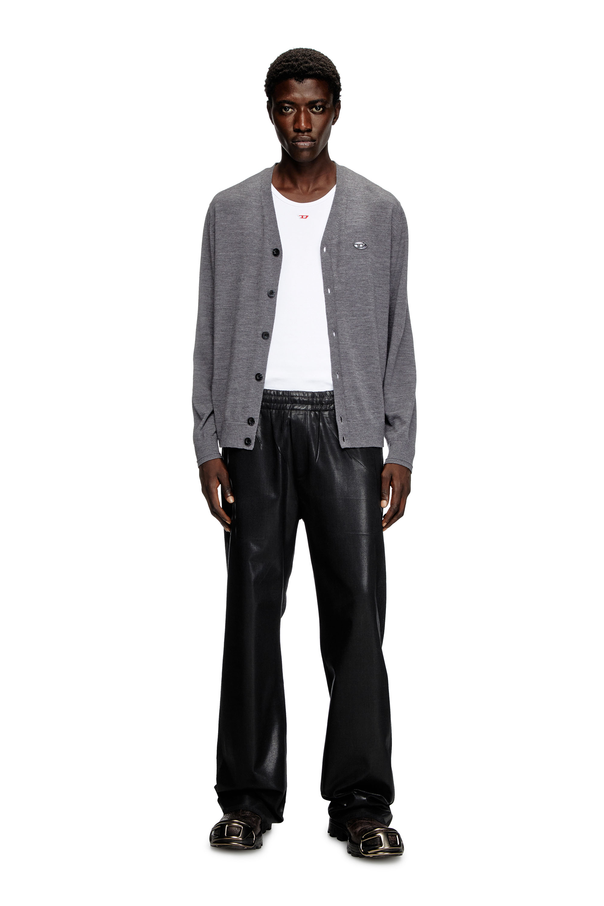 Diesel - K-VOLTO, Cardigan in lana con logo cut-out Uomo in Grigio - 5