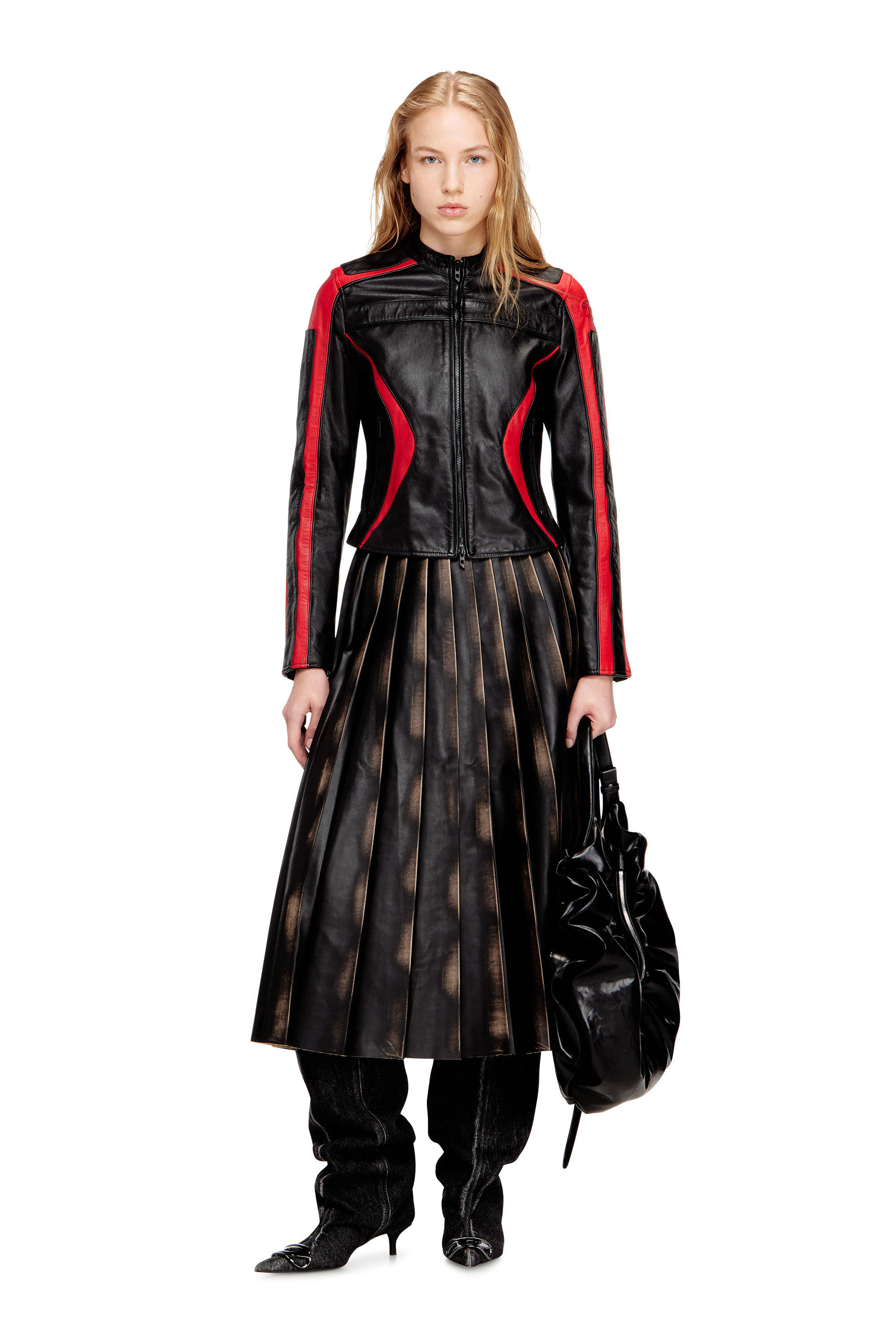 Diesel - L-OVABLE, Giacca biker in pelle color block Donna in ToBeDefined - 2