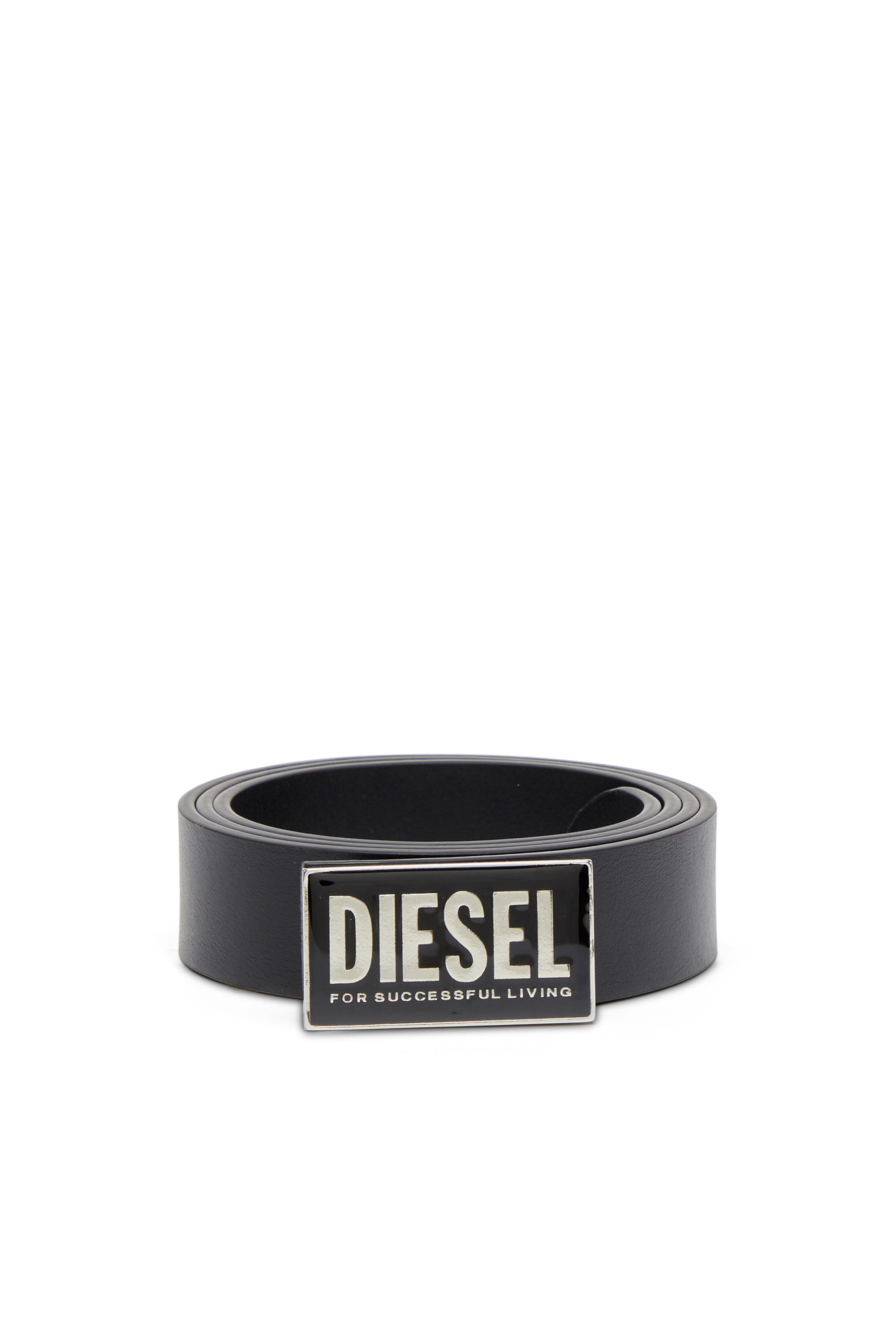 Diesel - B-GLOSSY II, Cintura in pelle con fibbia logo lucida Uomo in Nero - 1