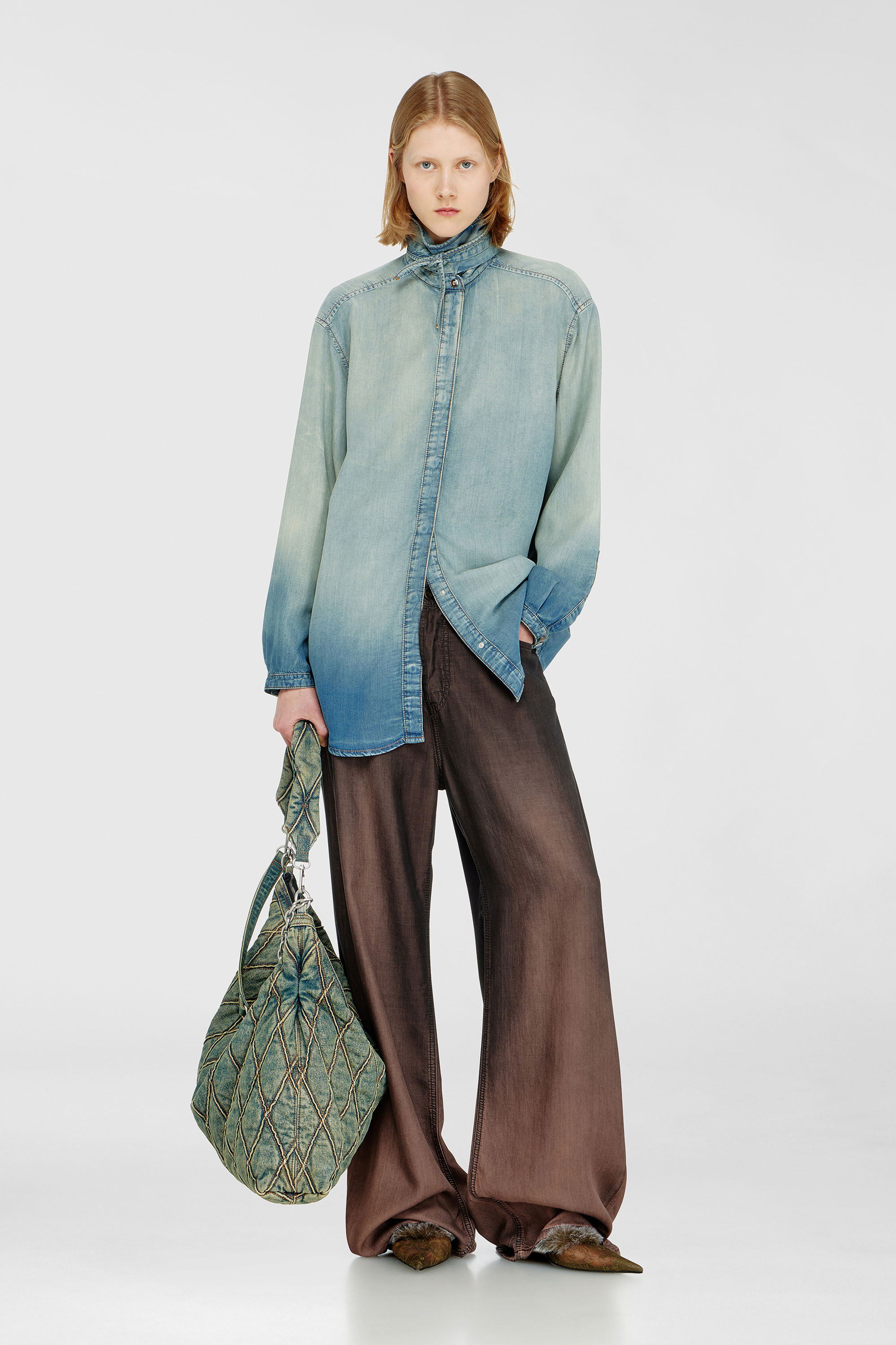 Diesel - DE-ARVEN-S1, Camicia in denim fluido effetto marmorizzato Donna in Blu - 2