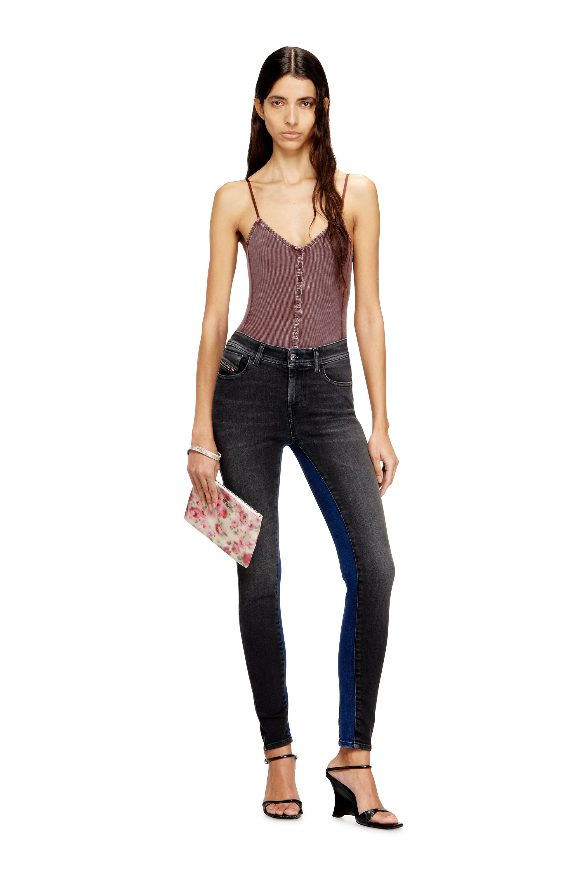 Diesel - Skinny Jeans 2017 Slandy 09N14 Donna, Nero/Grigio scuro - Image 1