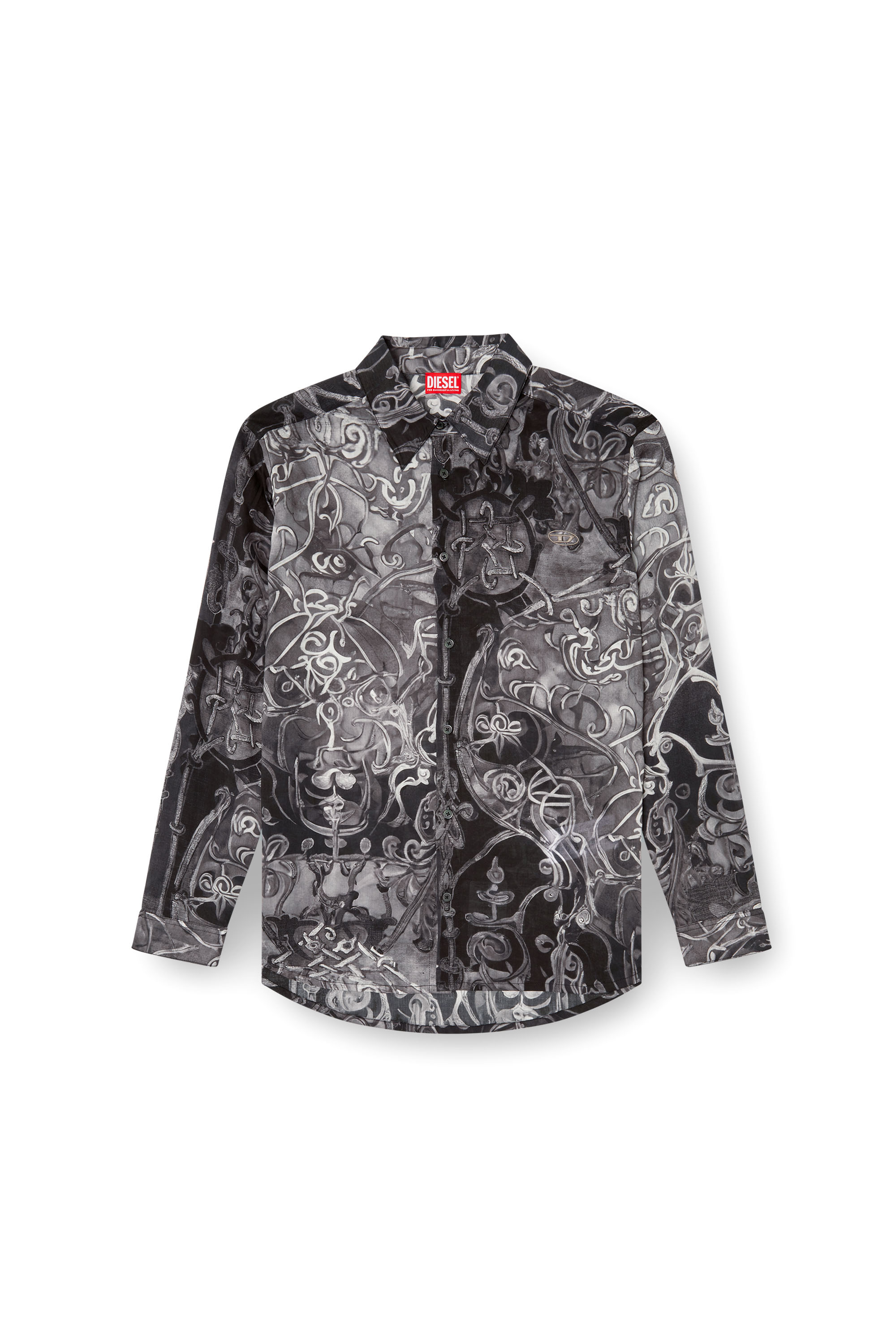 Diesel - S-SIMPLY-B-AJFW, Camicia TENCEL™ con stampa medievale Uomo in Nero - 3