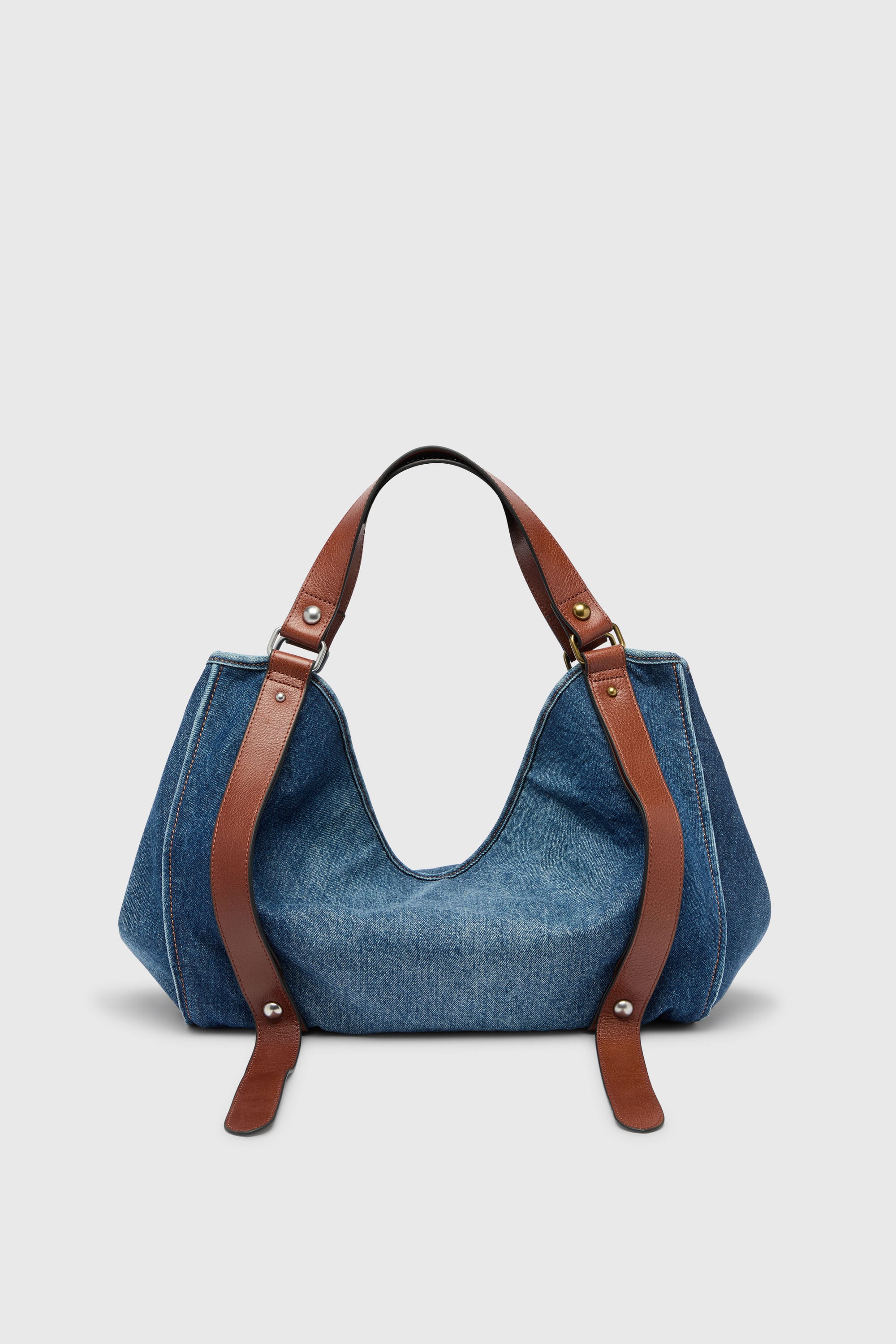 Diesel - D-ONE TOPHANDLE M, D-One-Borsa media a mano in denim e pelle Donna in Blu - 2