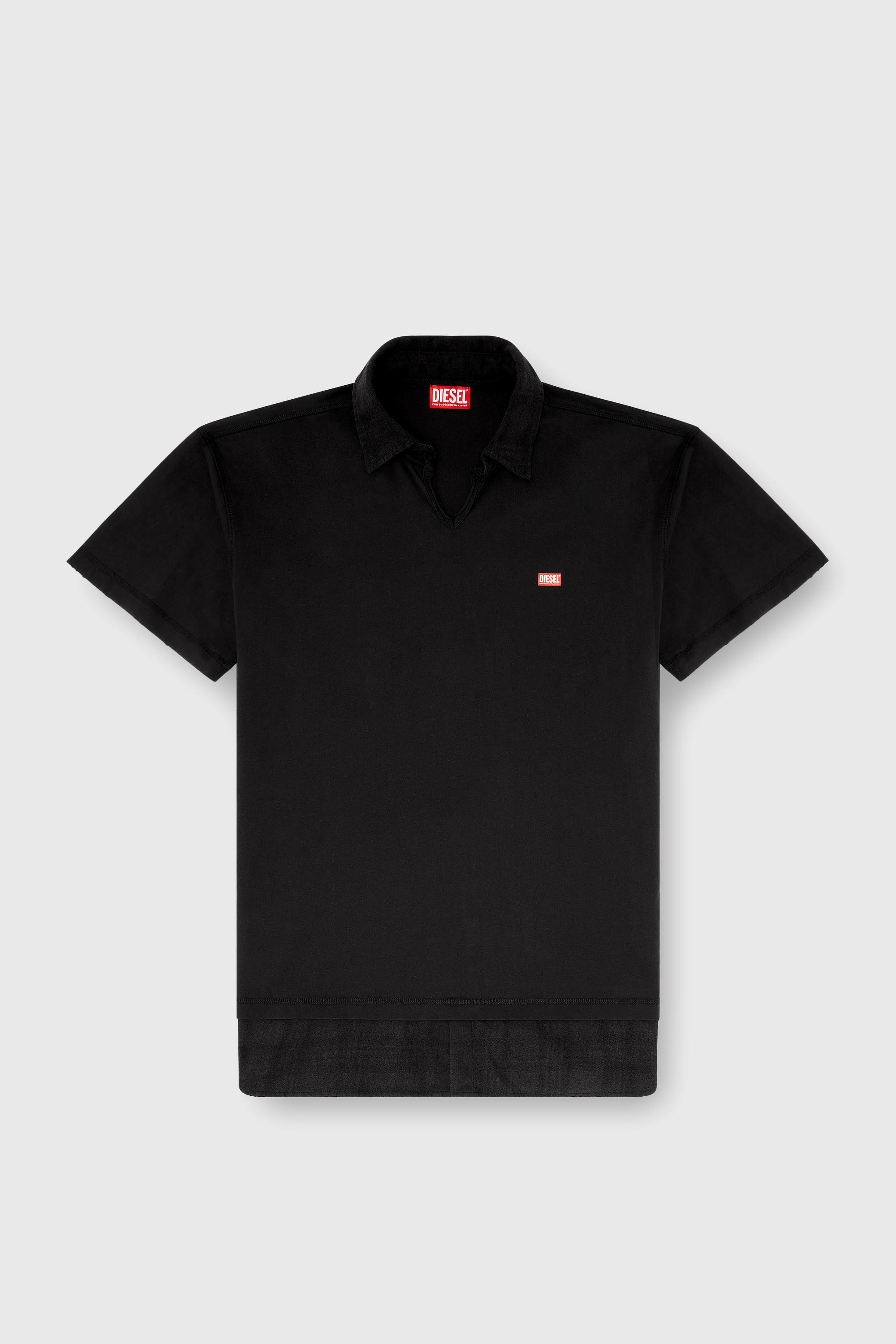 Diesel - T-ANSEL, Polo in jersey con dettagli in flanella a quadri Uomo in Nero - 2