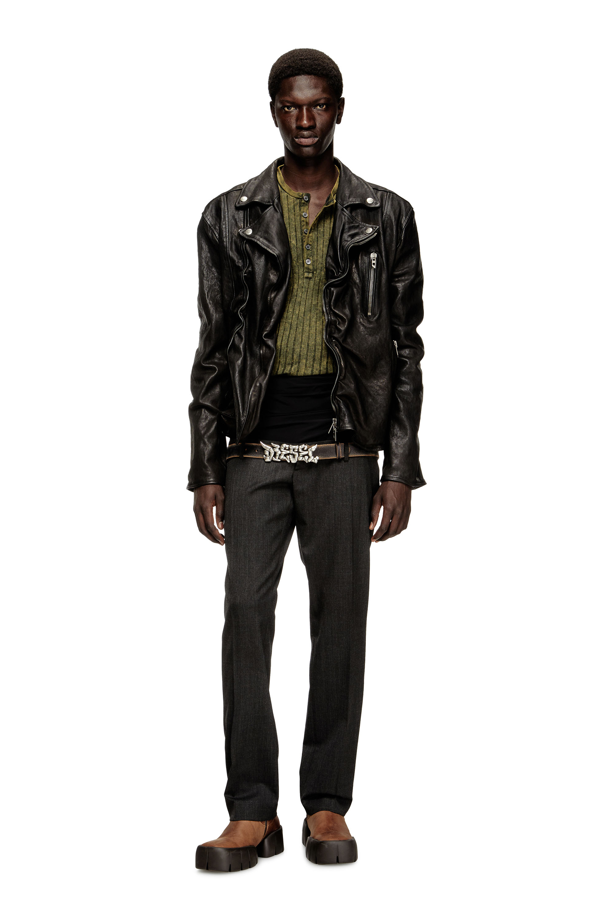 Diesel - P-AUREL-1, Pantaloni in lana con vita stretch Uomo in Grigio - 1