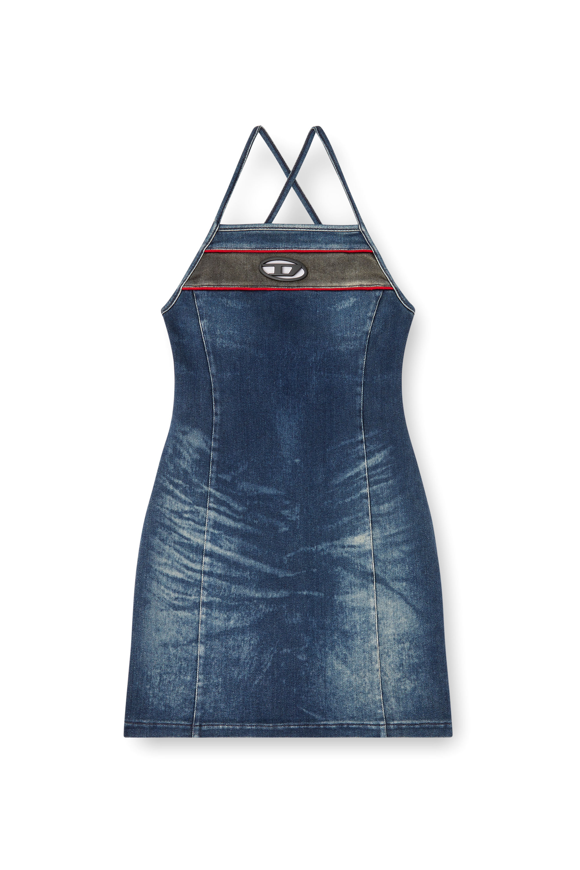 Diesel - DE-PILU-DRESS-S, Abito corto in denim stretch bicolore Donna in Blu - 3