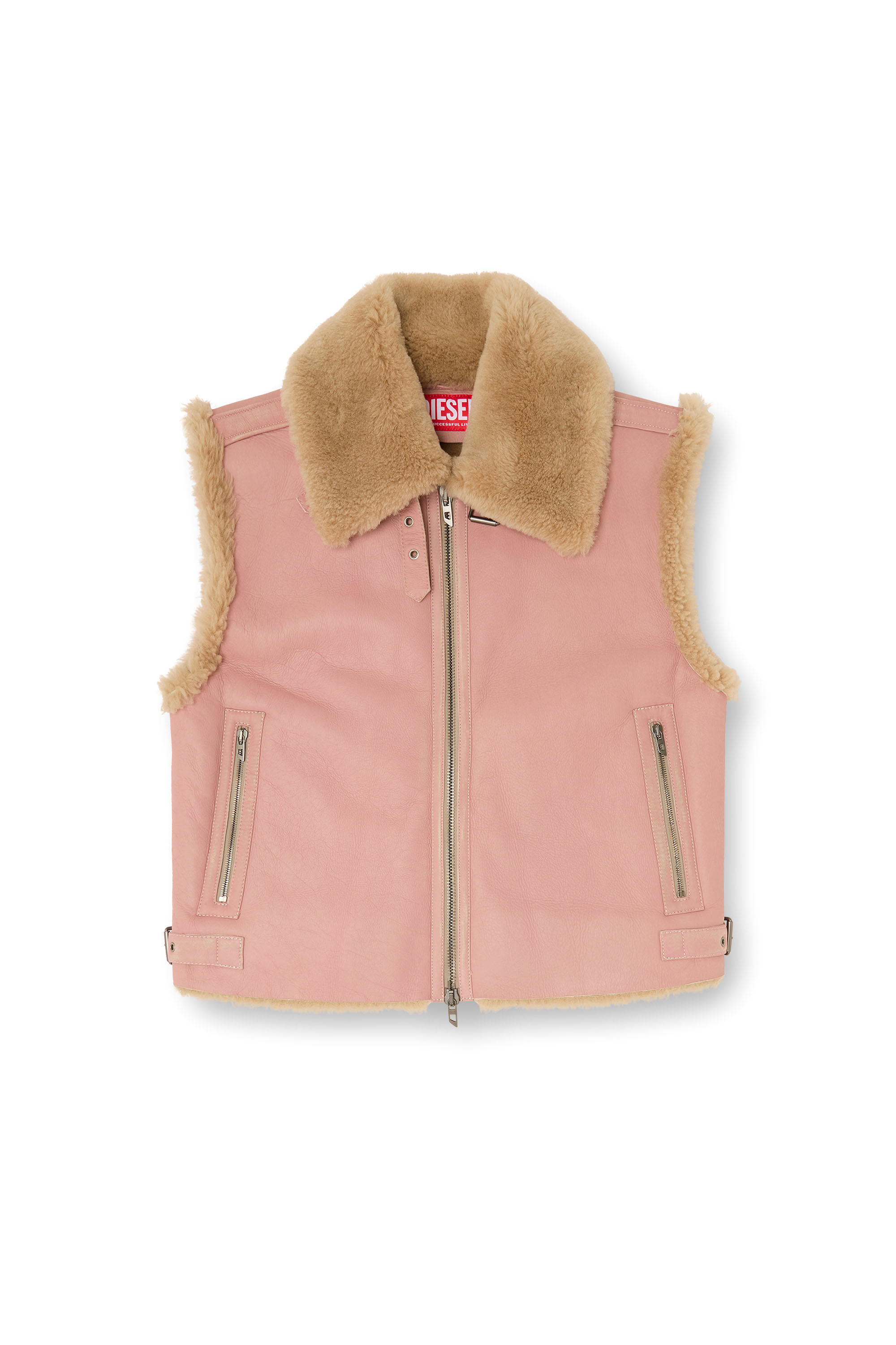 Diesel - L-HONT, Gilet in pelle shearling Uomo in Rosa - 2