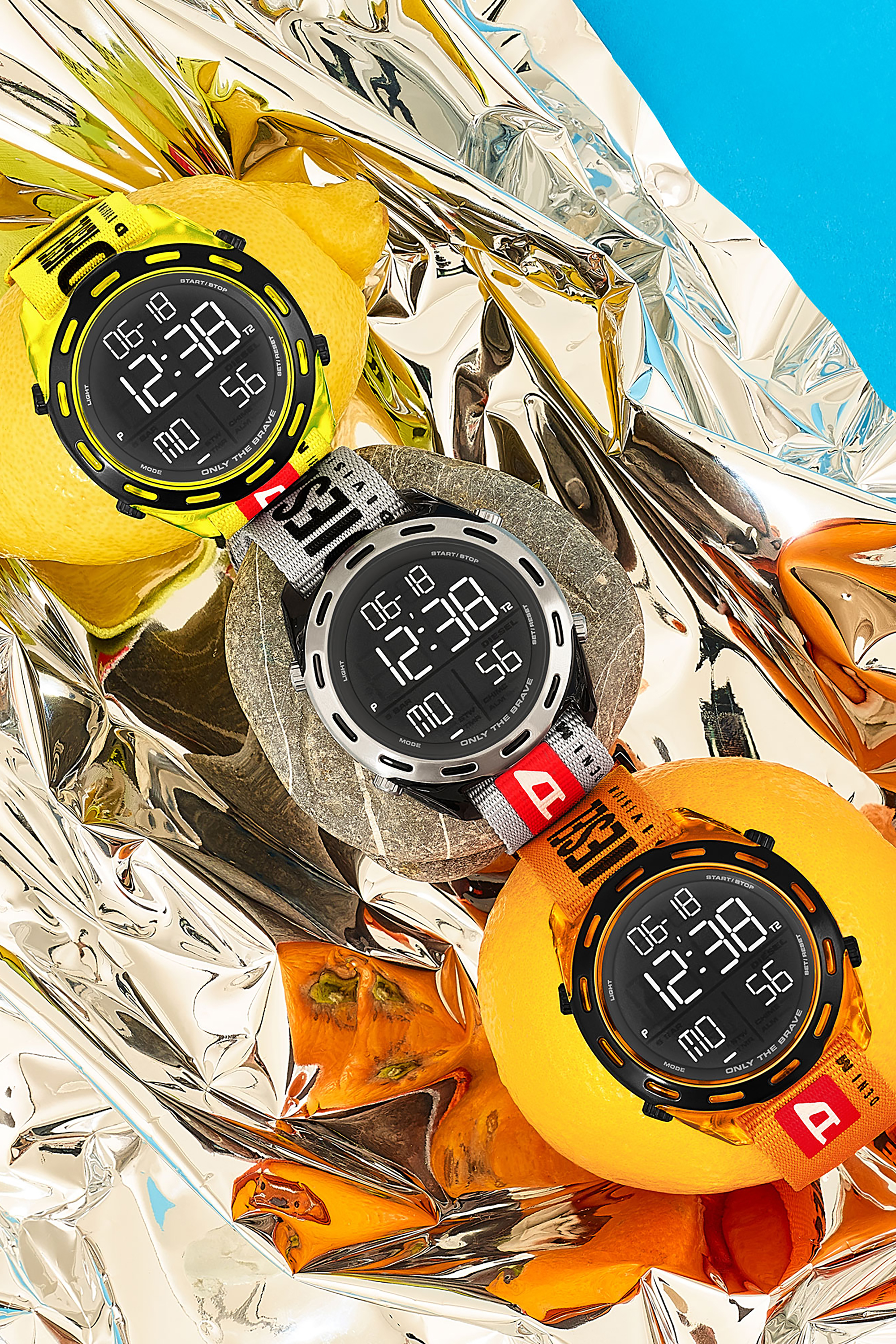 Diesel - DZ1895, Crusher orologio digitale con cinturino giallo neon in nylon Uomo in Giallo - 3