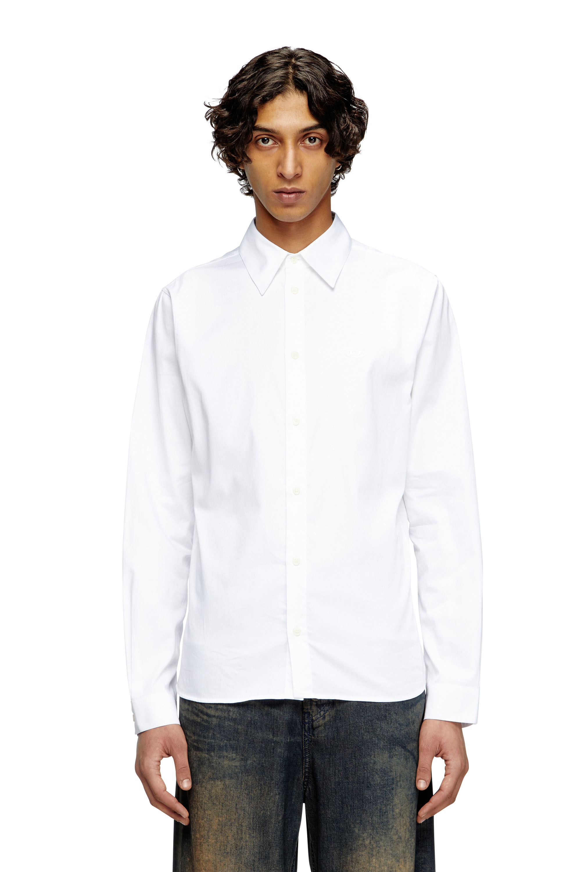 Diesel - S-FITTY-QFAV, Camicia con logo Oval D ricamato Uomo in Bianco - 3