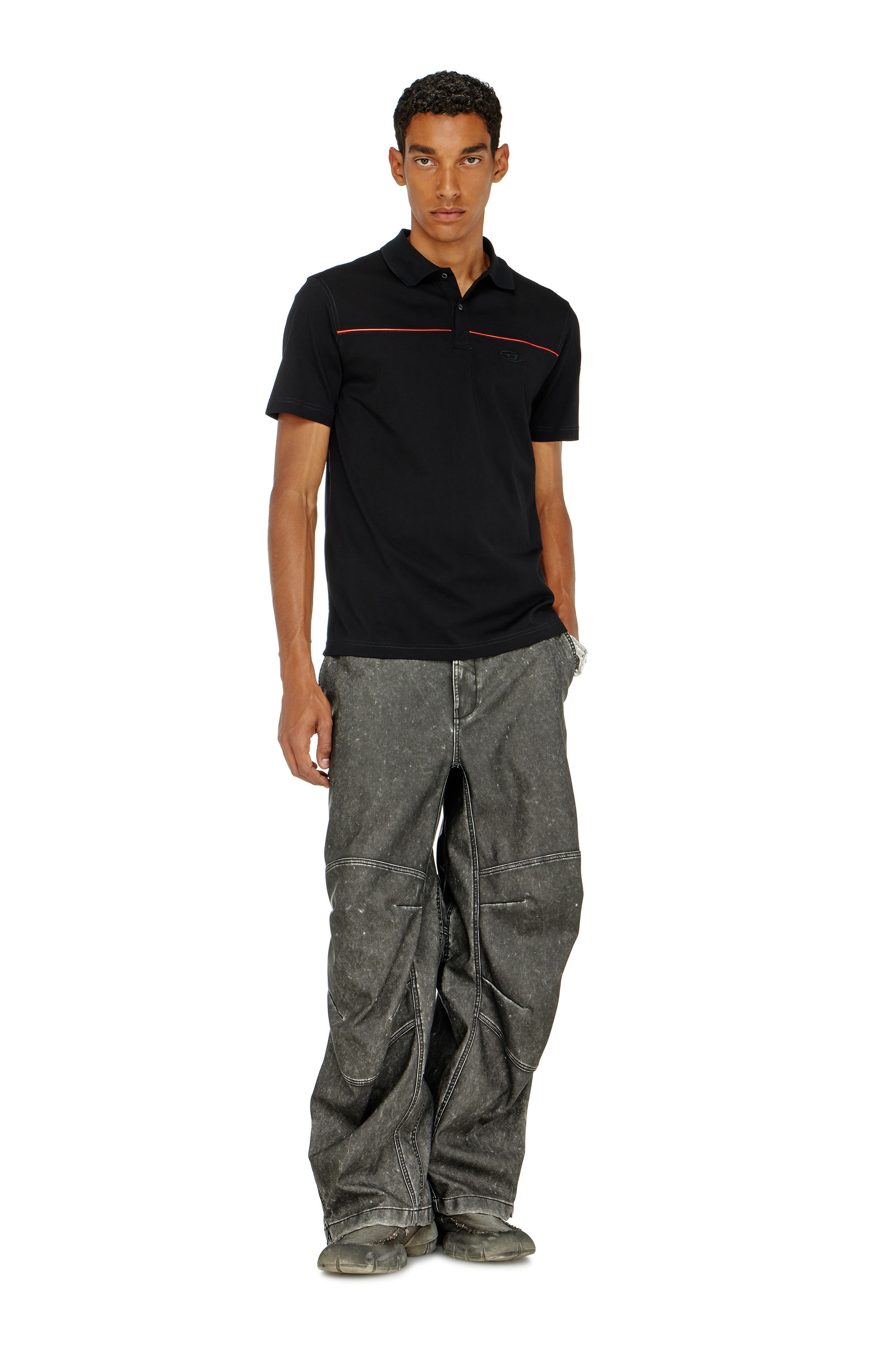 Diesel - T-REJUST-PIPING, Polo con profili a contrasto Uomo in Nero - 2