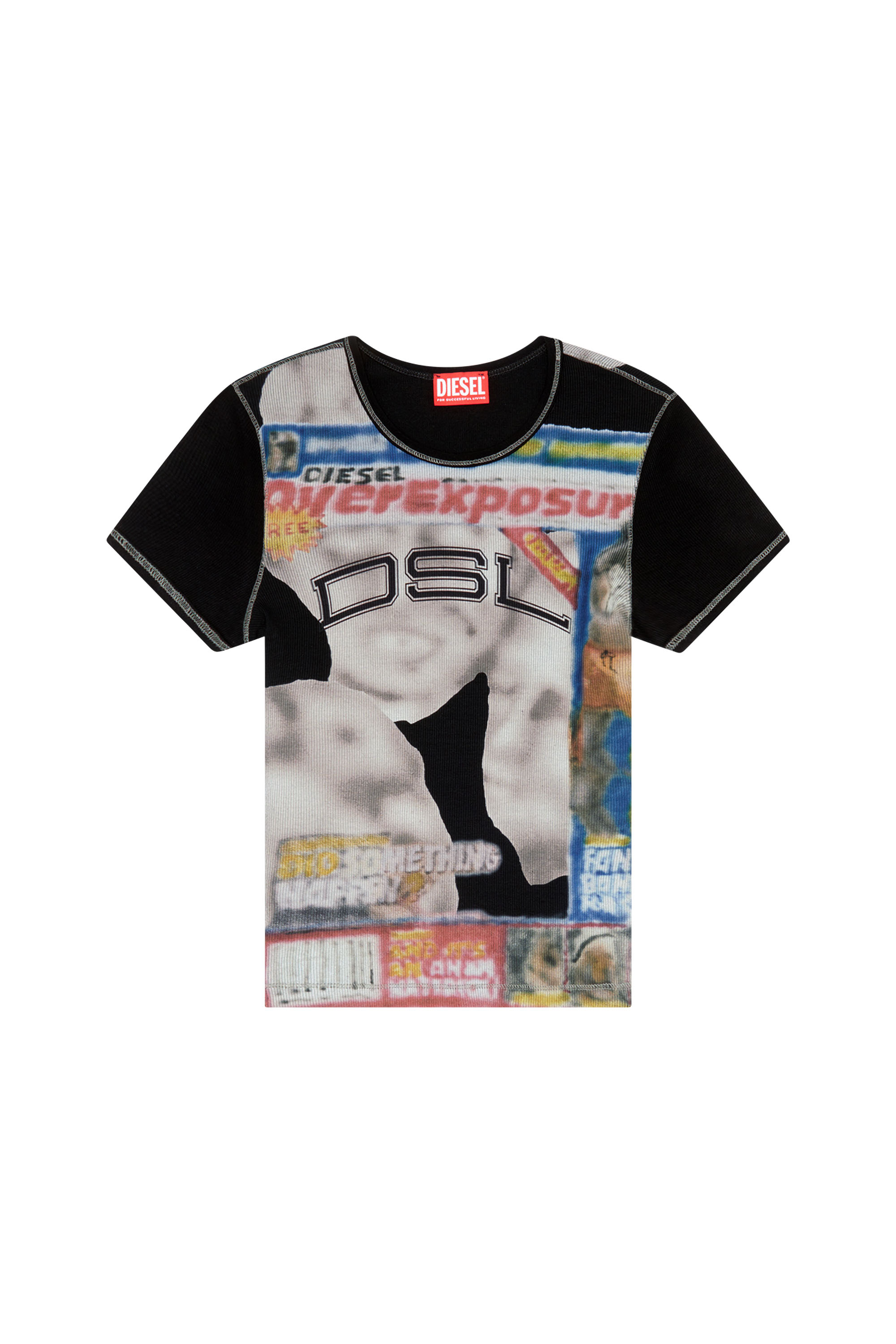 【関税送料込】☆DIESEL☆ Ribbed T-Shirt Women's Ribbed T-shirt with airbrush print | Black | Diesel