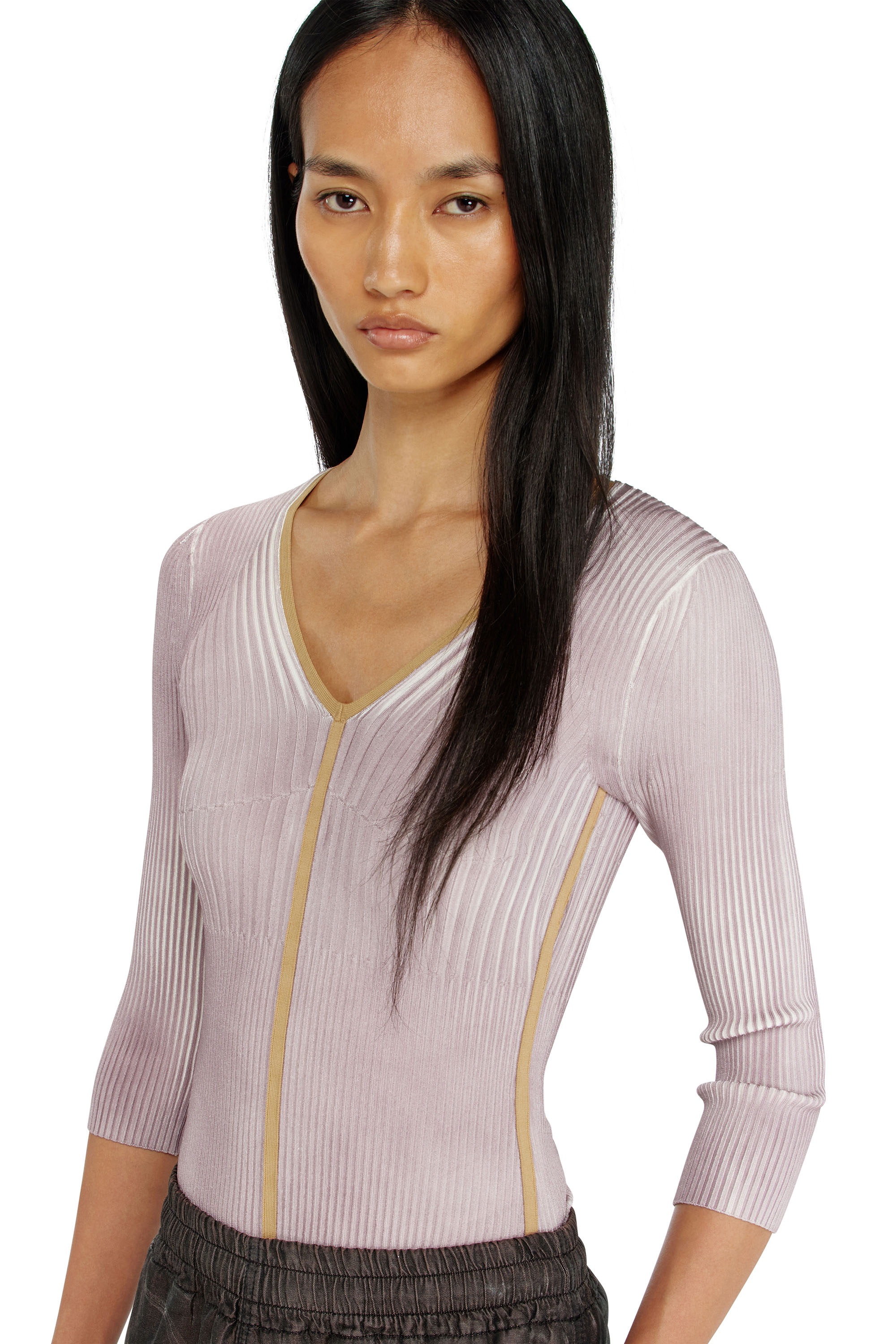 Diesel - M-SARMANI, Maglia a costine con scollo a V e bande a contrasto Donna in ToBeDefined - 5